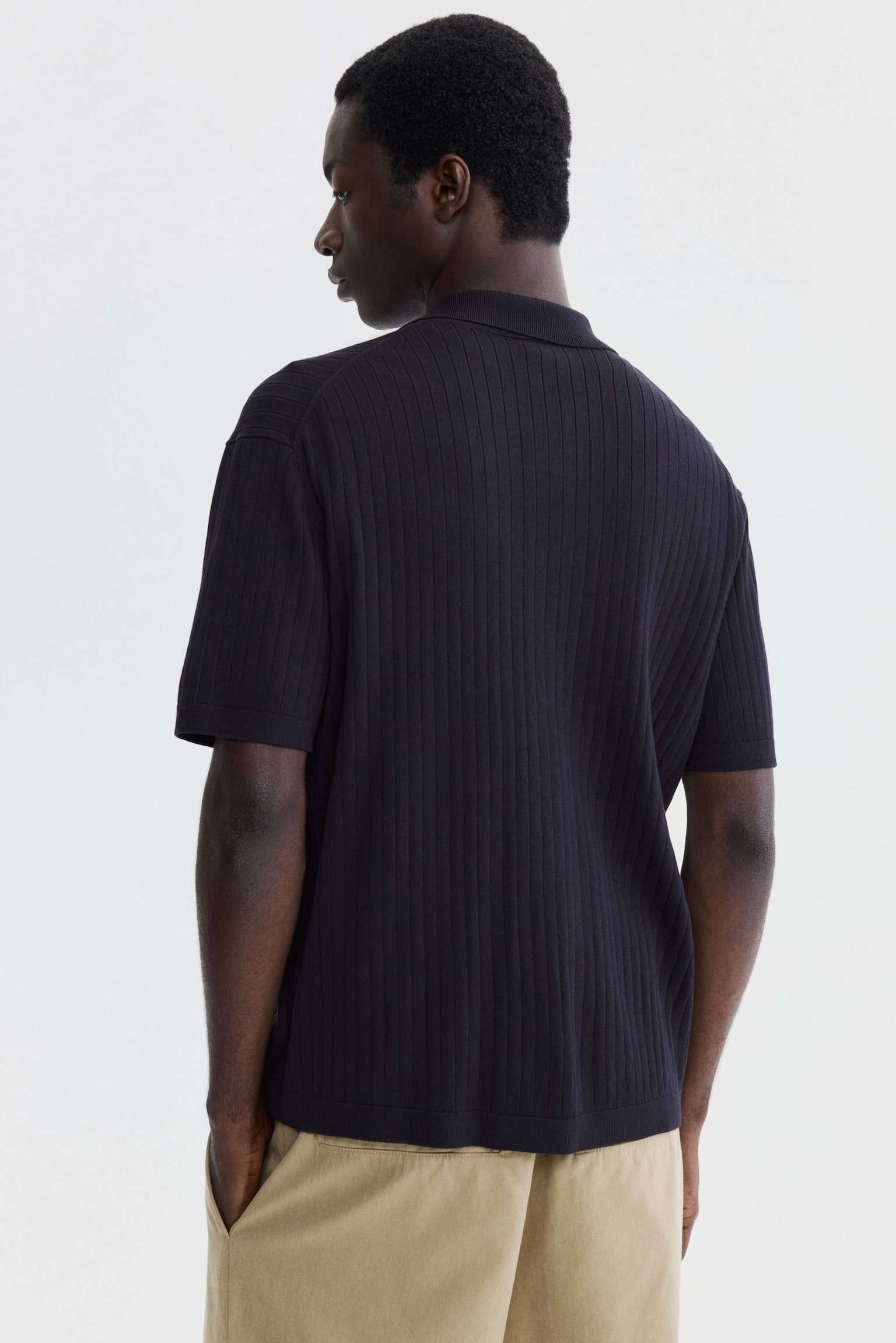 Regular Fit Rib-knit shirt - Dark blue/Cream/Dark brown - 4