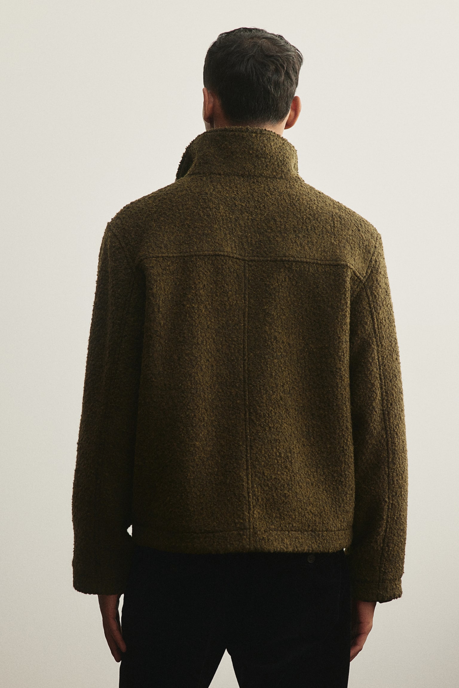 Regular Fit Wool-blend bouclé jacket - Dark khaki green/Dark brown/Light beige marl - 4