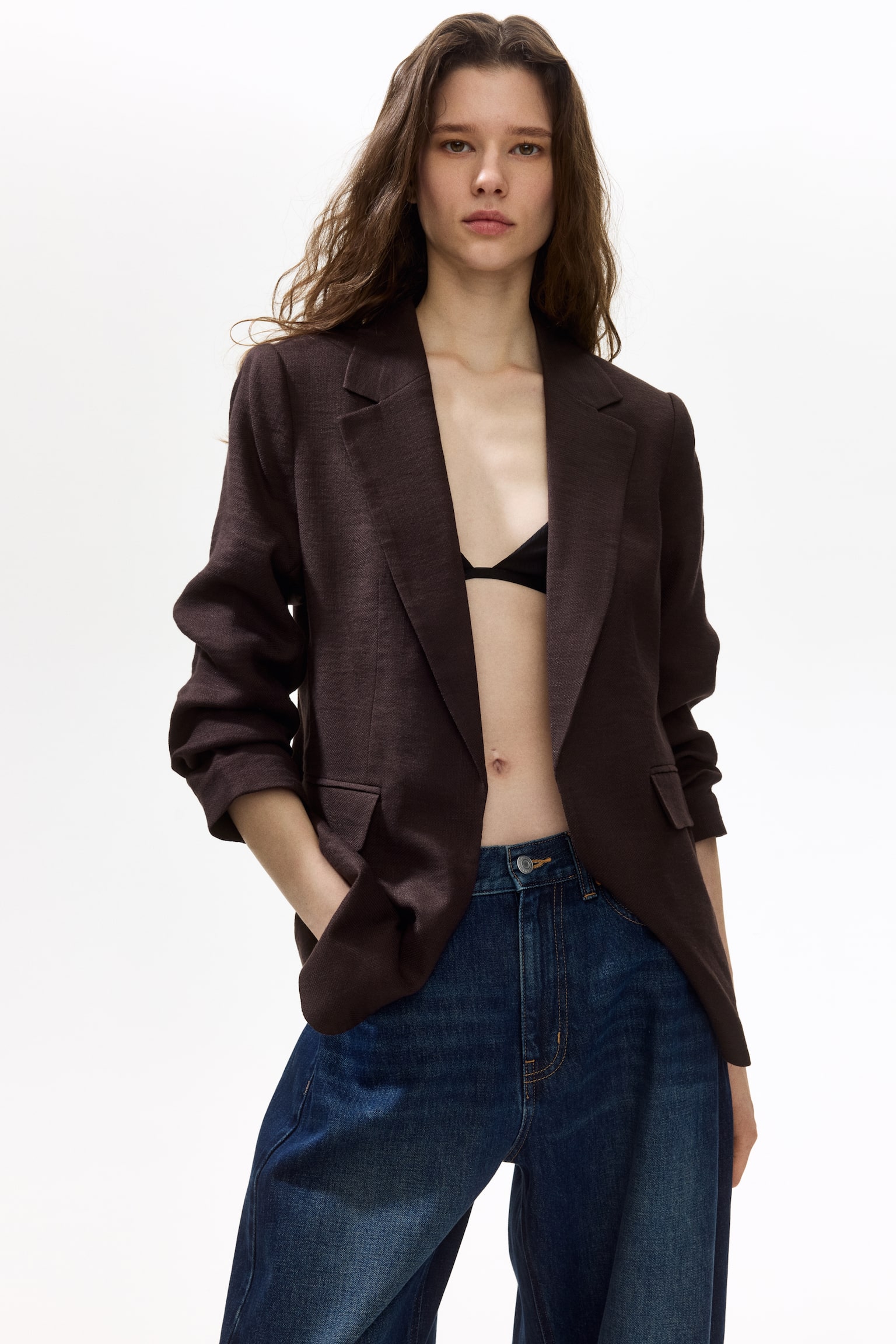 Blazer avec manches froncées - Marron foncé/Rouge rouille/Crème - 3