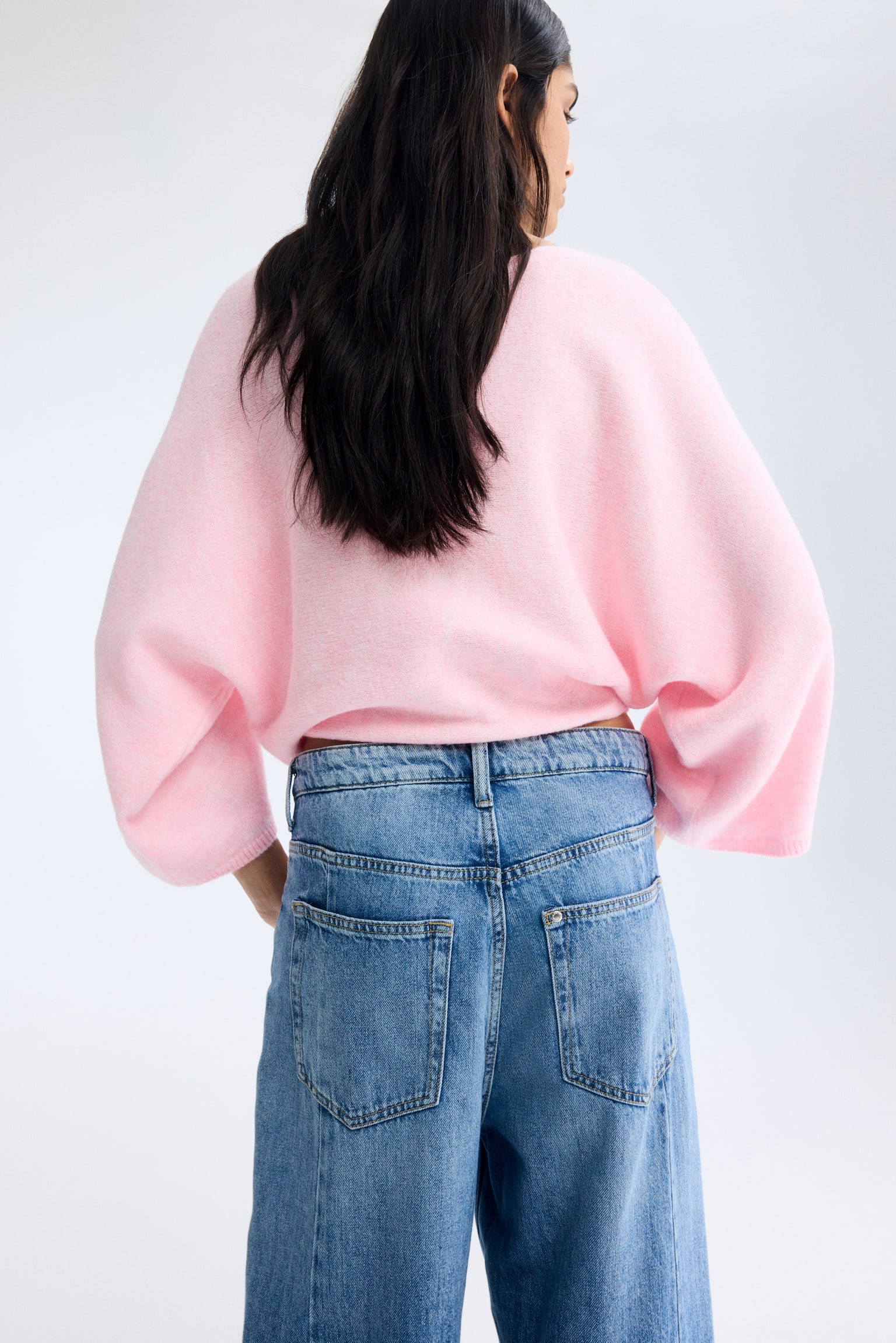 Denevérujjú pulóver - Rózsaszín/Világosbézs/Sötétzöld - 5