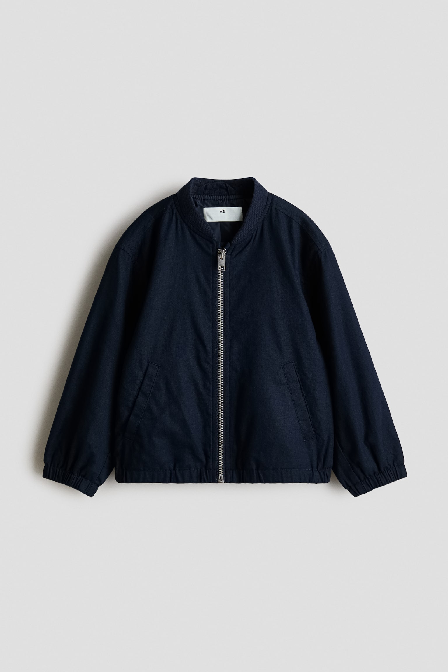 Linen-blend bomber jacket - Marineblauw/Lichtbeige gemêleerd