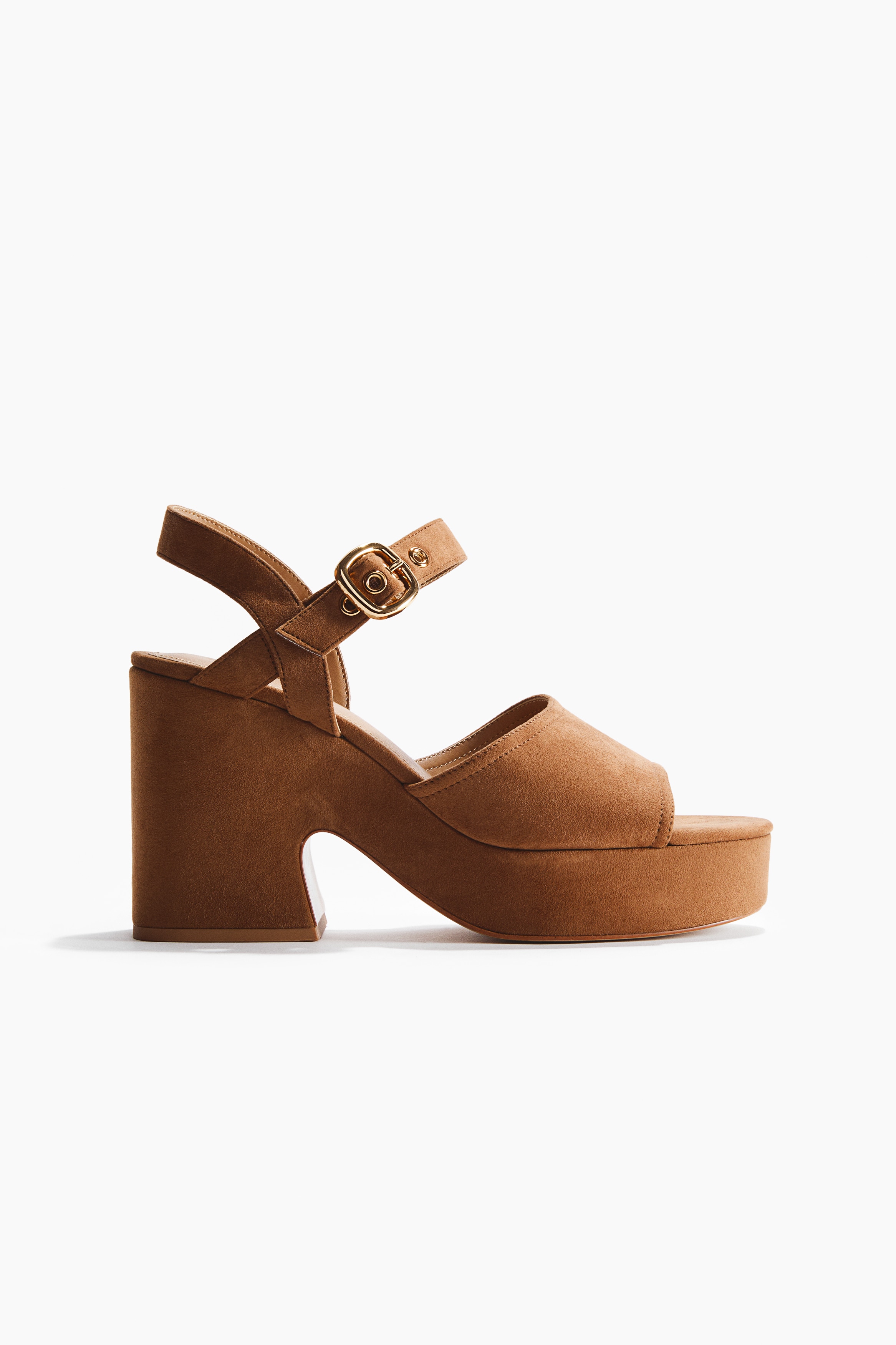 Block-Heeled Platform Sandals - Beige