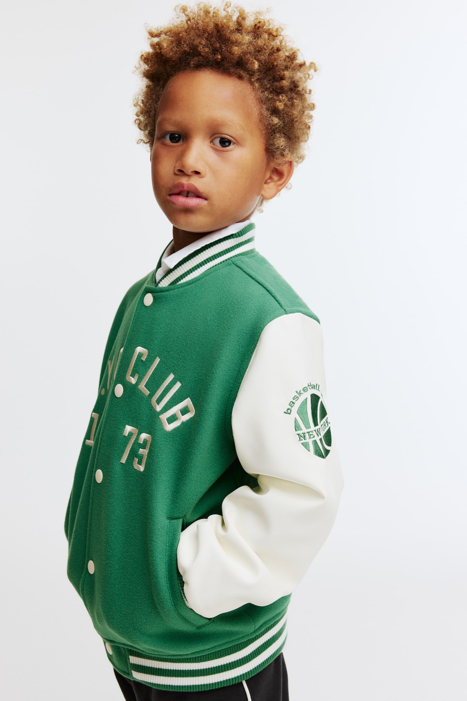 Детская куртка H&M Motif-Detail Baseball, цвет: Зелёный — фото 4