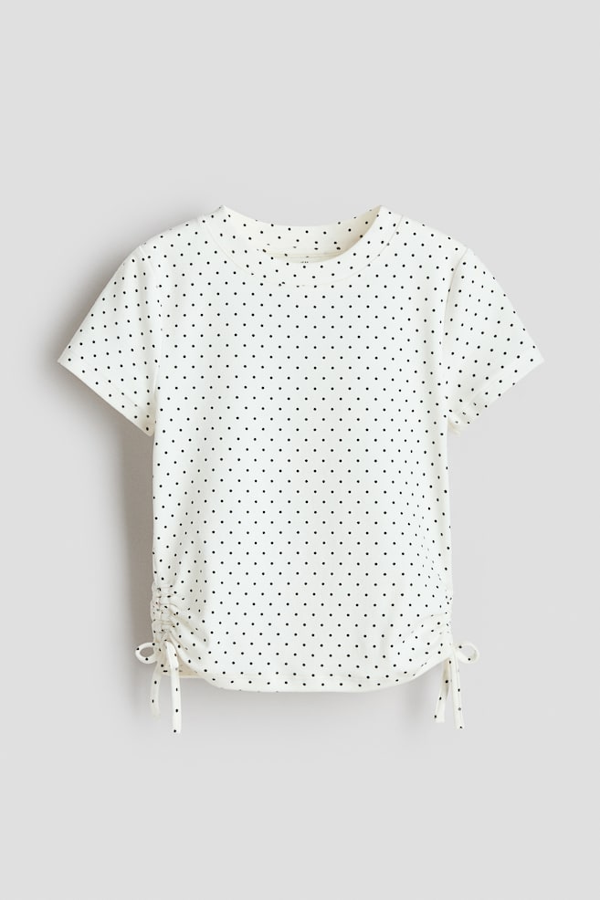 Drawstring-Detail Cotton Top - White/polka dot/White/floral/Turquoise - 1