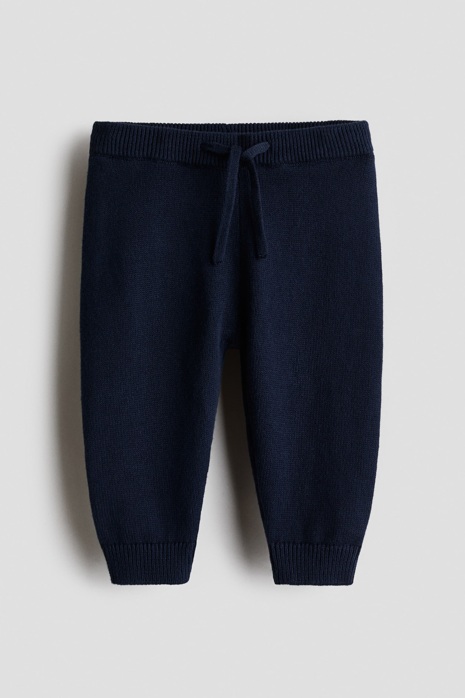 Finstickade joggers i bomull - Marinblå/Ljusbeige