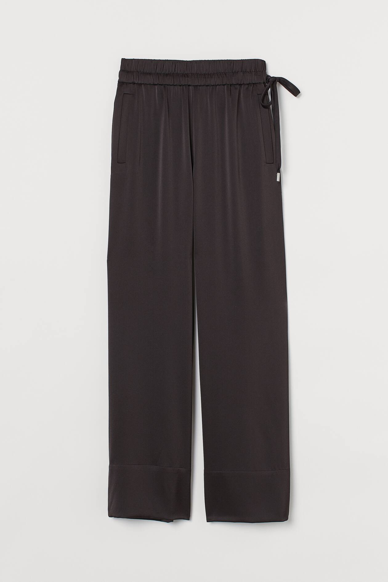 Wide pull-on trousers - High waist - Long - Dark brown - Ladies | H&M GB