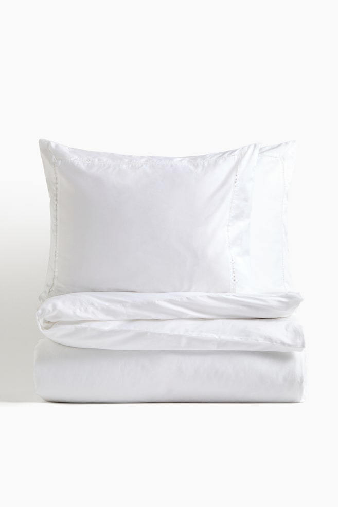 Egyptian Cotton King/Queen Duvet Cover Set - White/Taupe/Light beige - 1