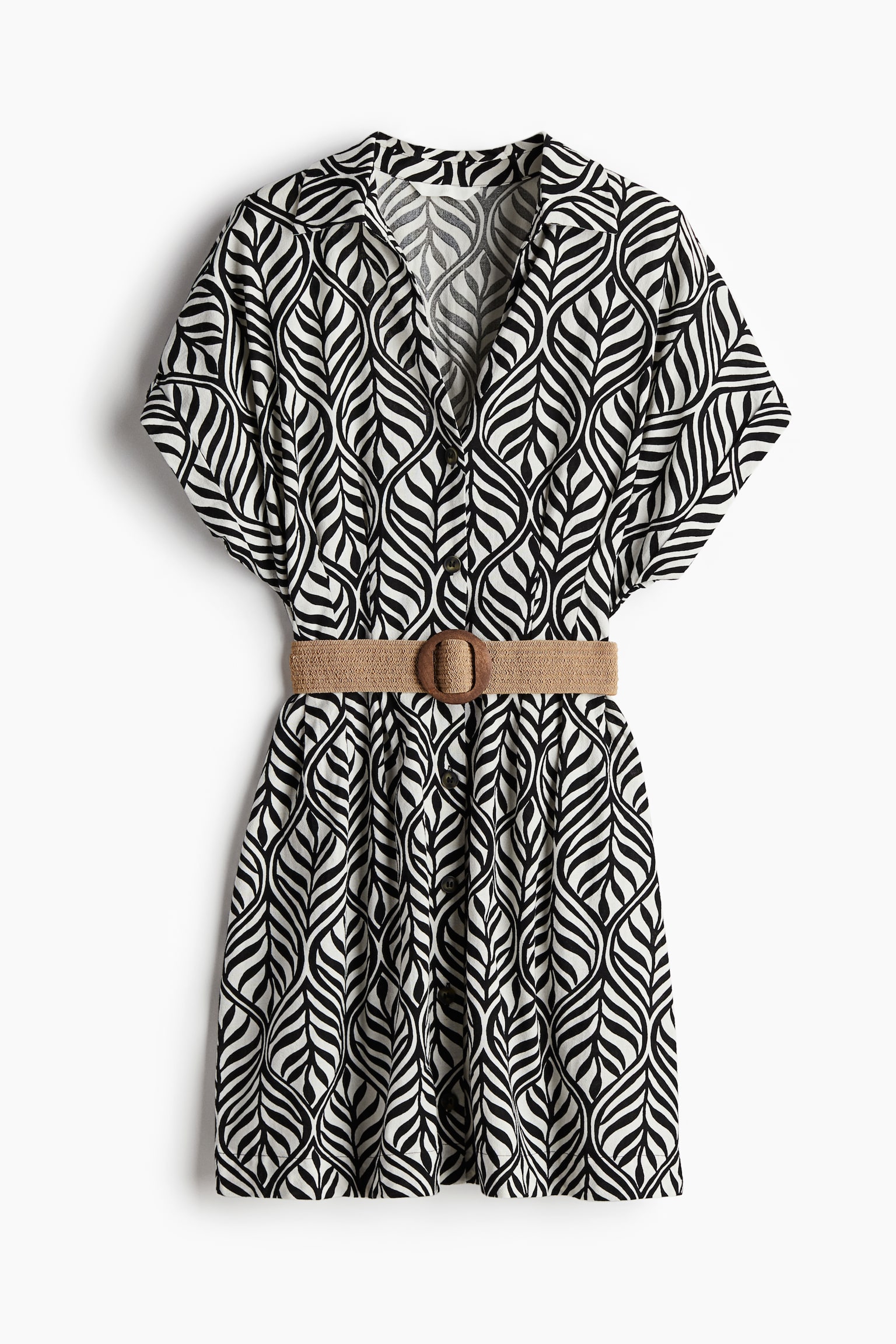 Belted Shirt Dress - Black/Leaf pattern/White/Blue pattern/Dark khaki green/White/Floral/White/Black - 2