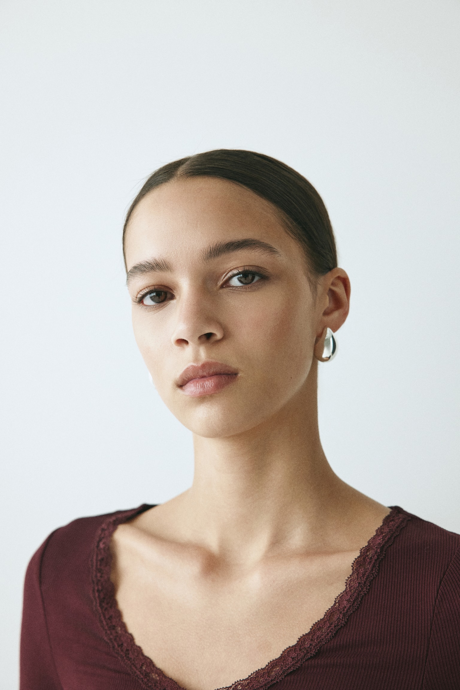 Lace-trimmed jersey top - Plum purple/Light grey marl/Dark blue/Black - 3