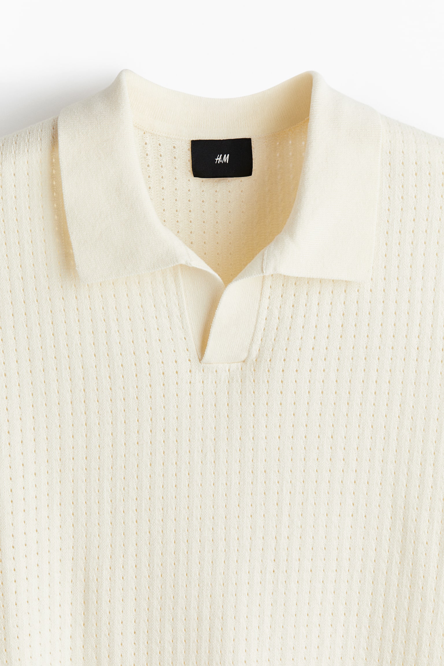 寬鬆剪裁紋理感針織Polo衫 - 奶油色/黑色 - 4