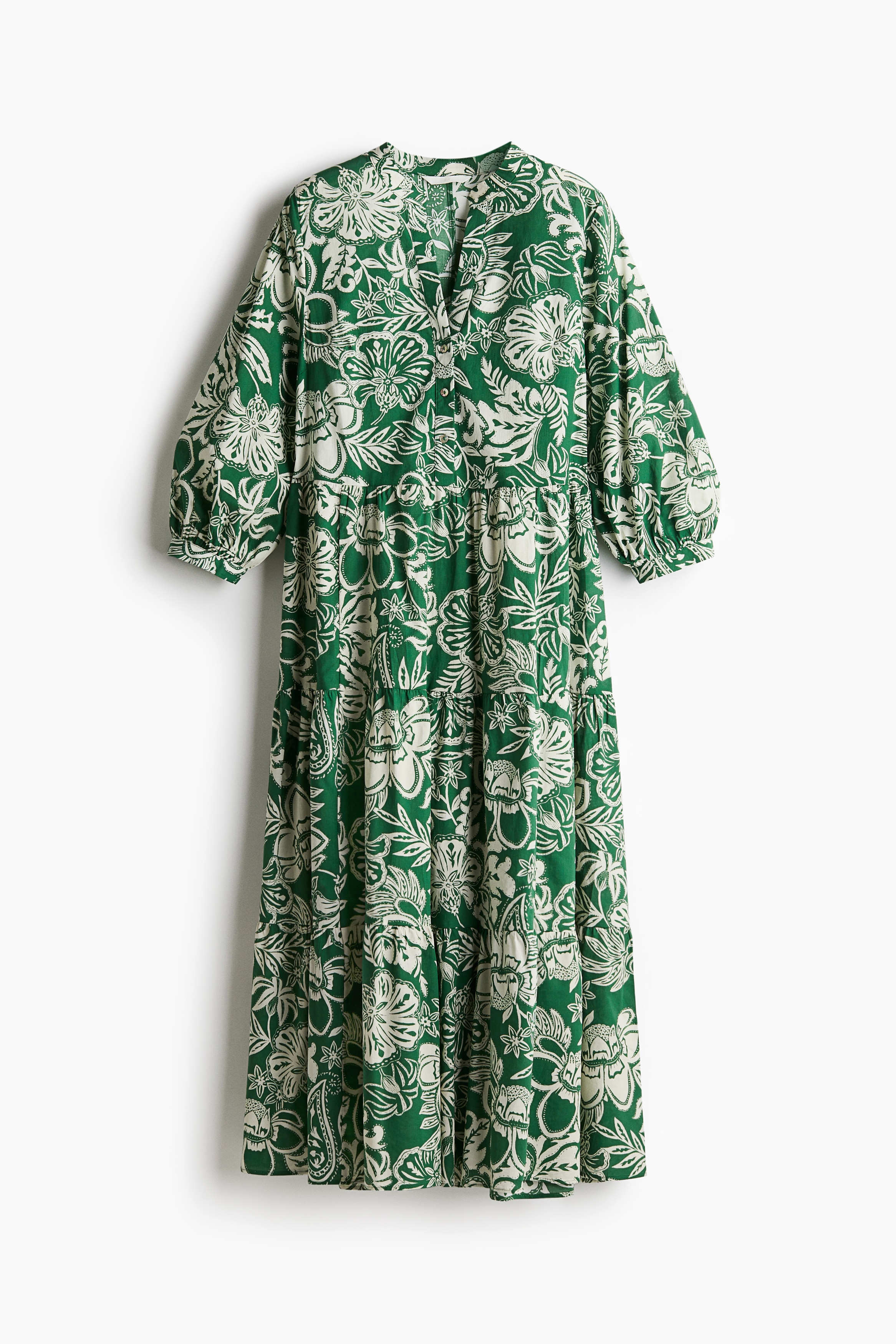 Tiered Midi Dress - Green/patterned/Bright red/patterned