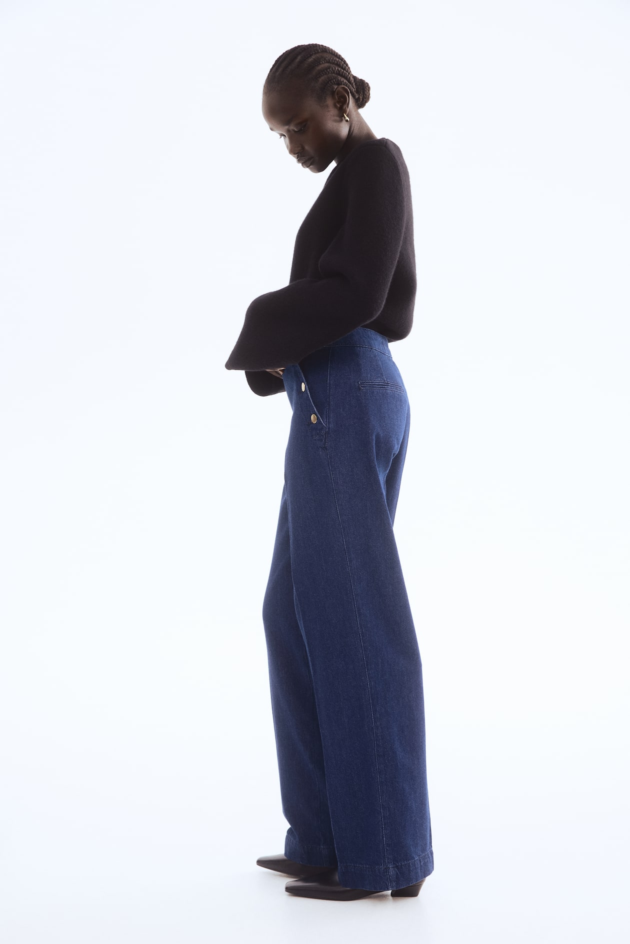 Button-Detail Denim Pants