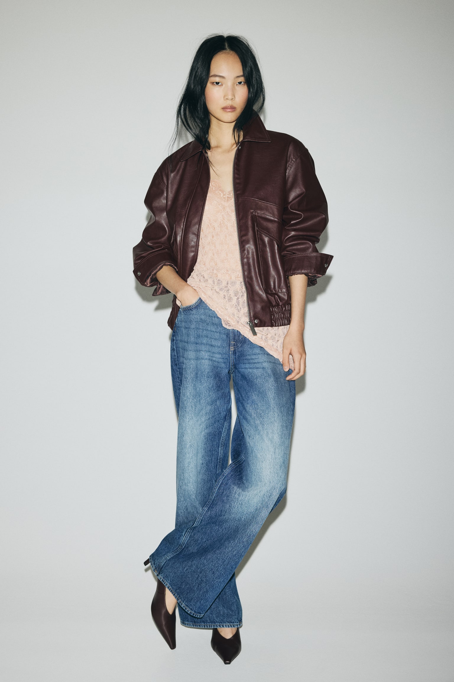 Lace-trimmed strappy top - Beige/Black - 3