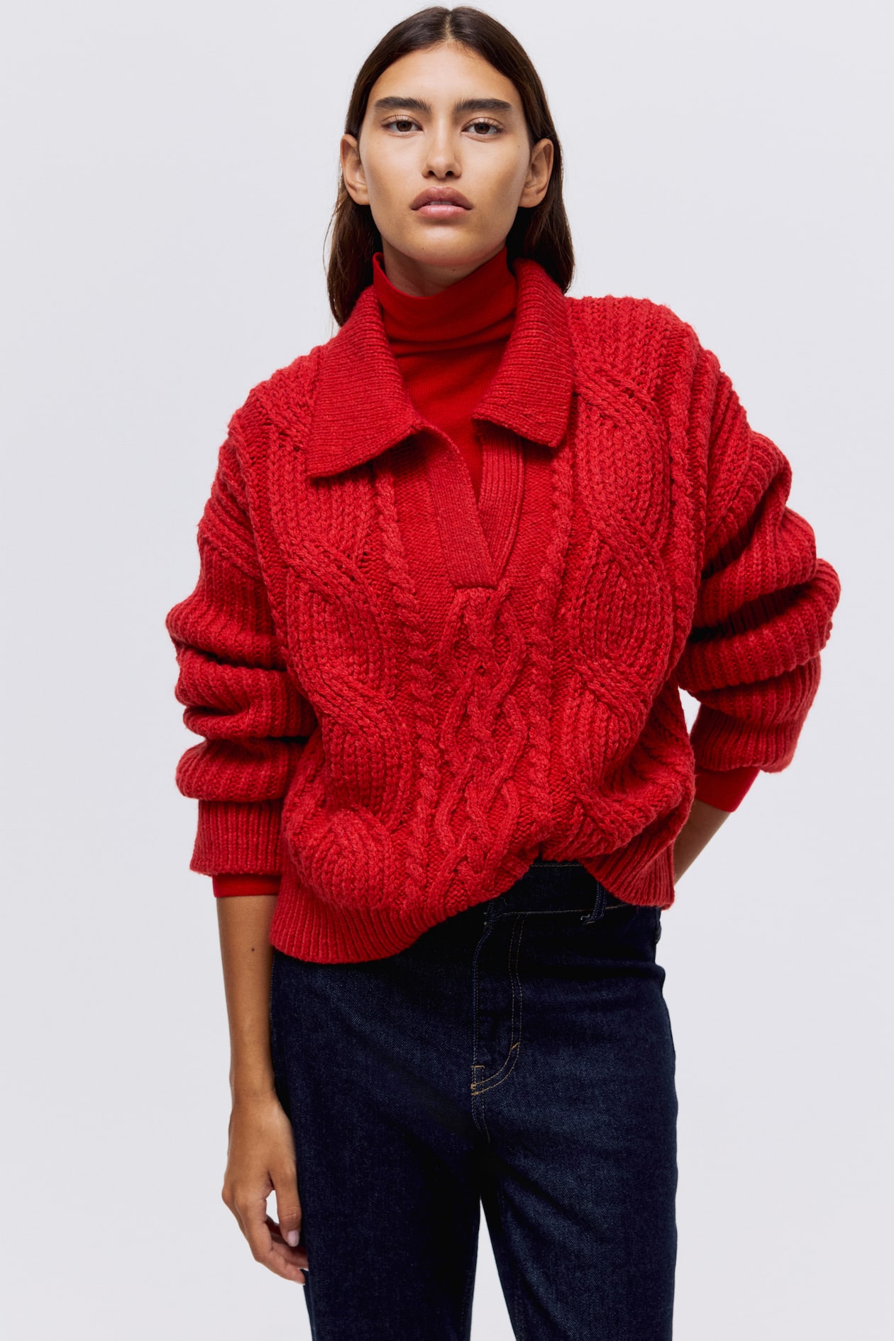 Cable-Knit Sweater with Collar - image 2