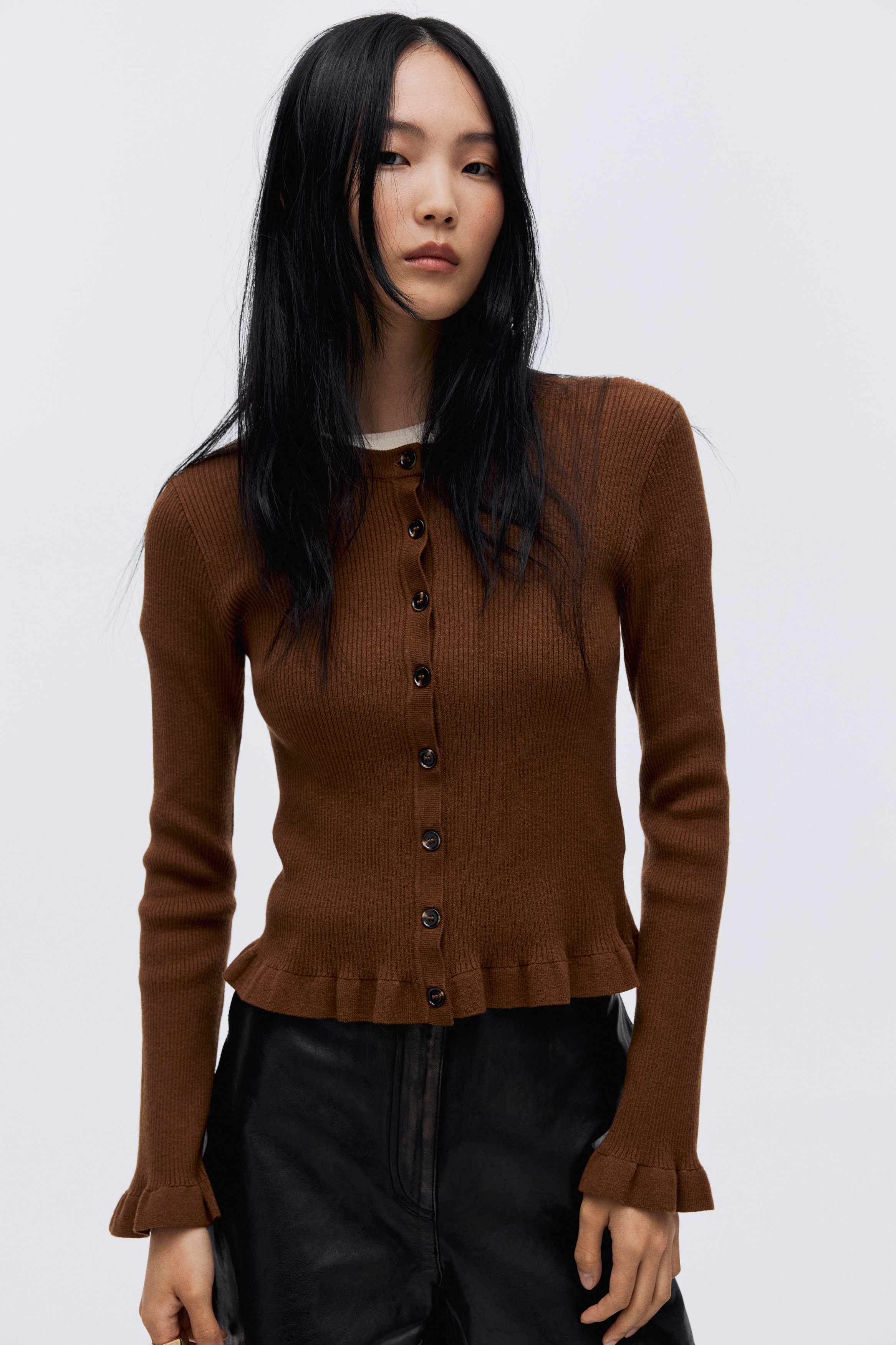 Gilet en maille côtelée - Marron/Noir/Gris chiné/Bordeaux/Crème