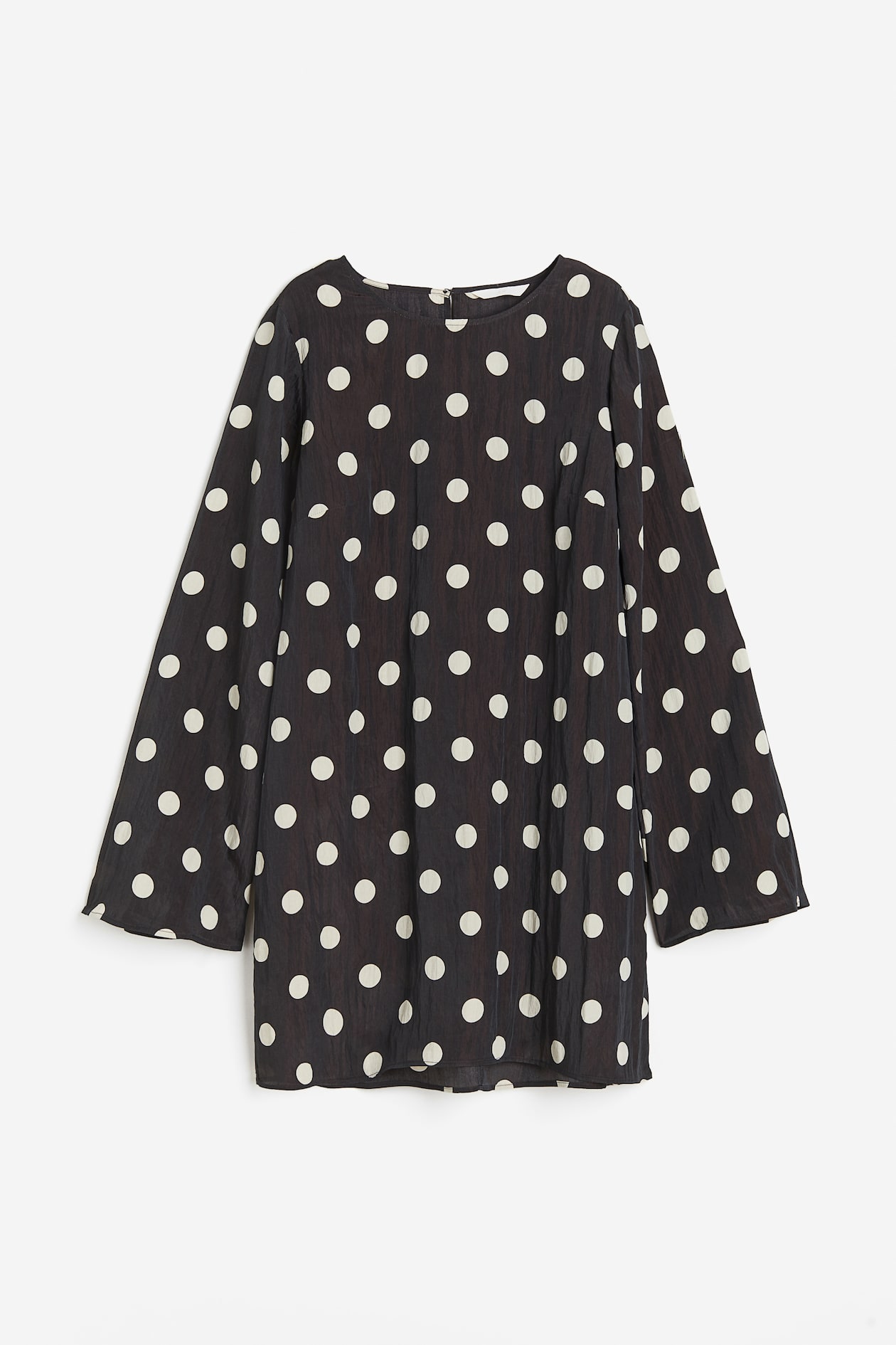 Crinkled Dress - Round Neck - Long sleeve - Black/dotted - Ladies | H&M US