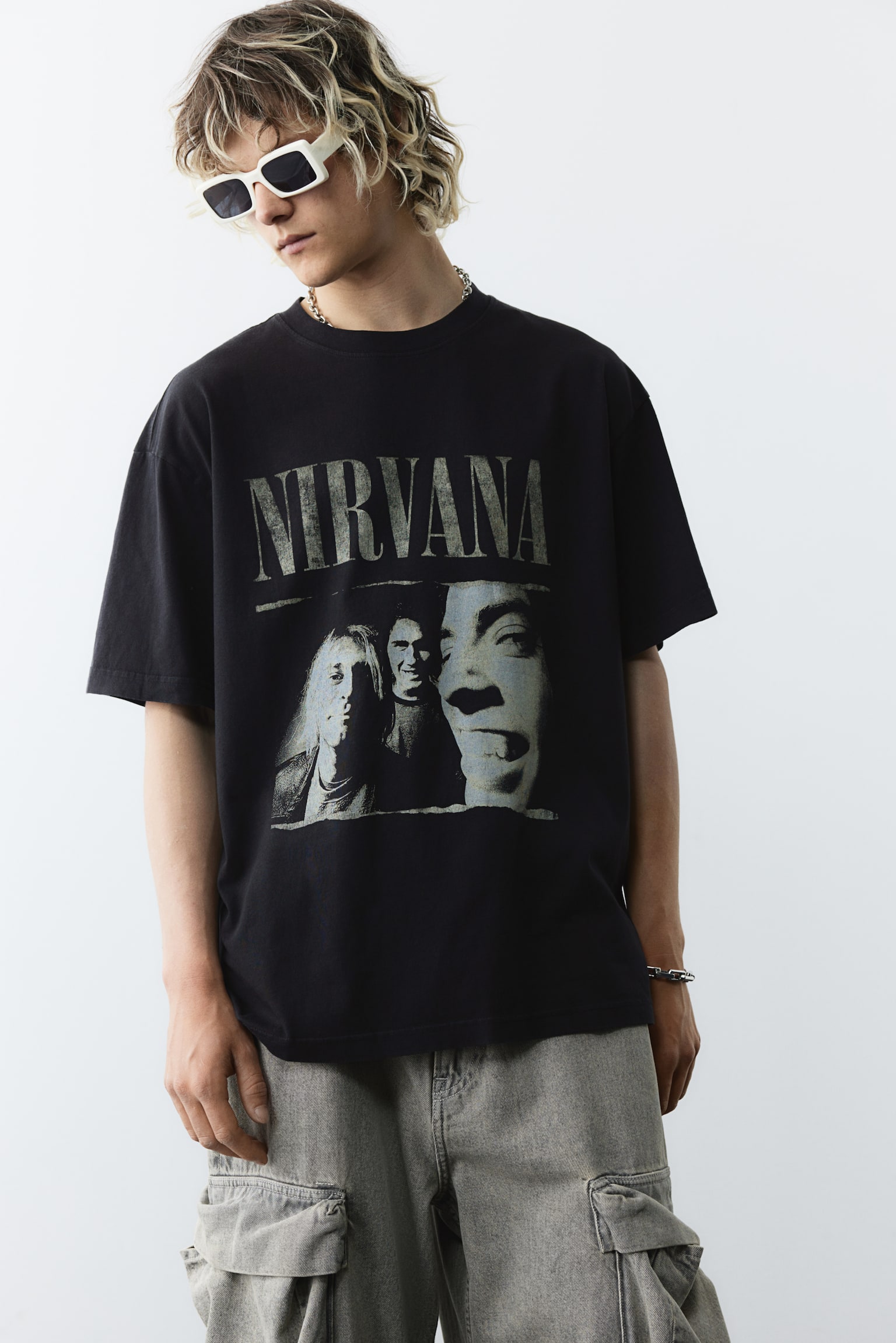 Loose Fit Vintage-look printed T-shirt - Black/Nirvana/Black/Pink Floyd/White/Metallica/Black/Iron Maiden/White/Talking Heads/Black/Cypress Hill - 1