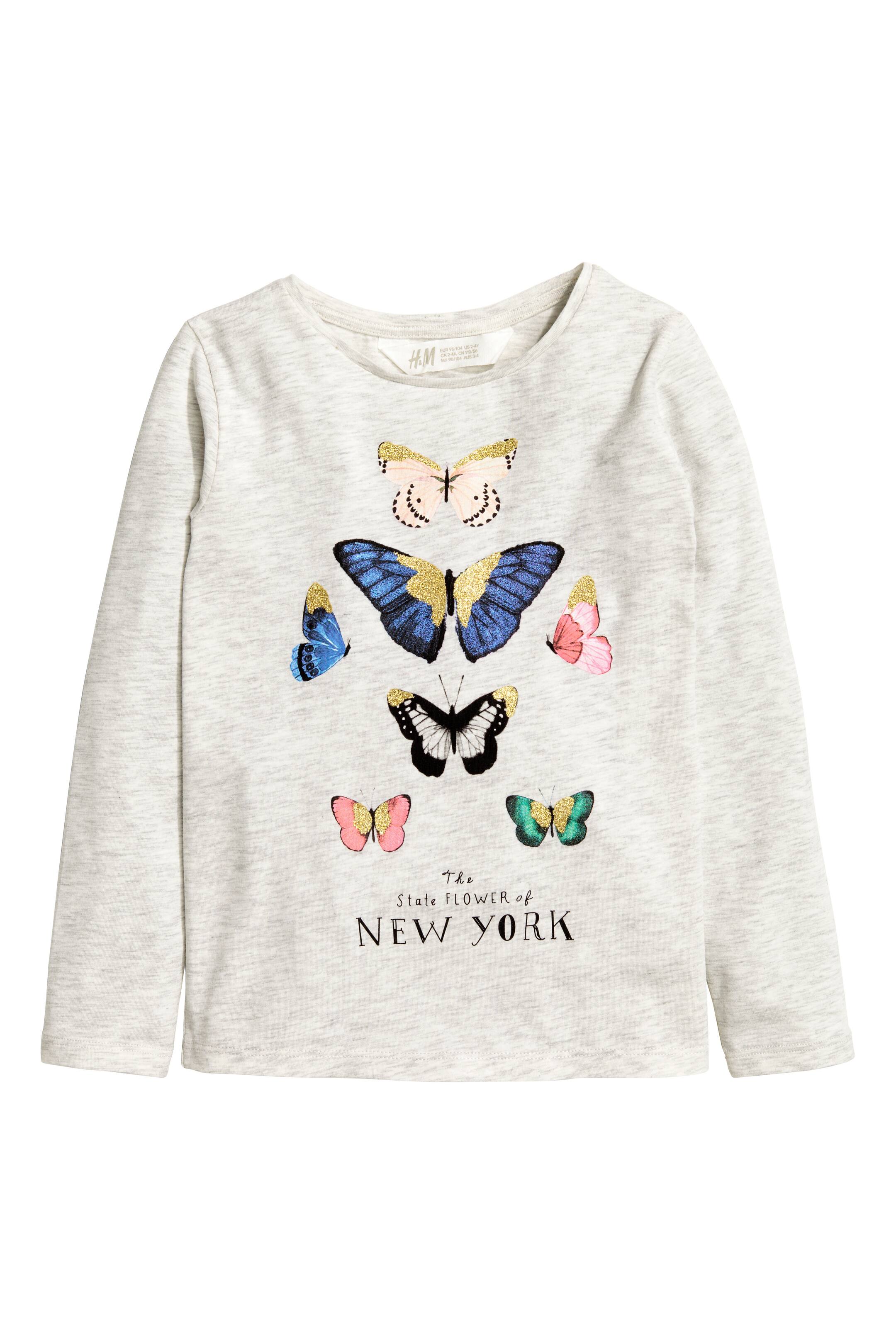 Näytä suurempi kuva: Pitkähihainen pusero - Vaaleanbeige/Perhoset - Kids | H&M FI 1