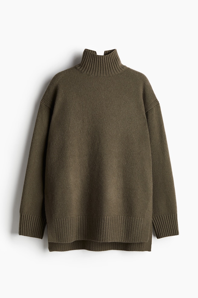 Jersey oversize de cuello alto - Verde caqui oscuro/Blanco natural/Rayas/Azul paloma/Negro/Rayas crema - 1