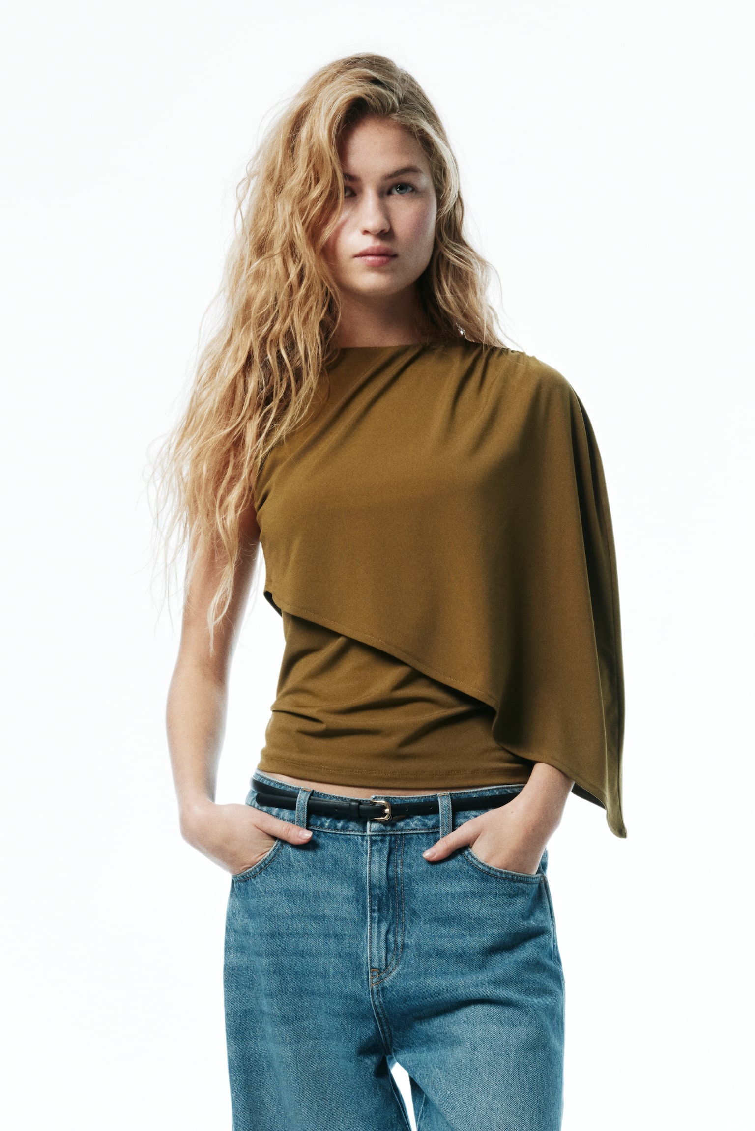 Cape-detail top - Dark khaki green/Black - 5