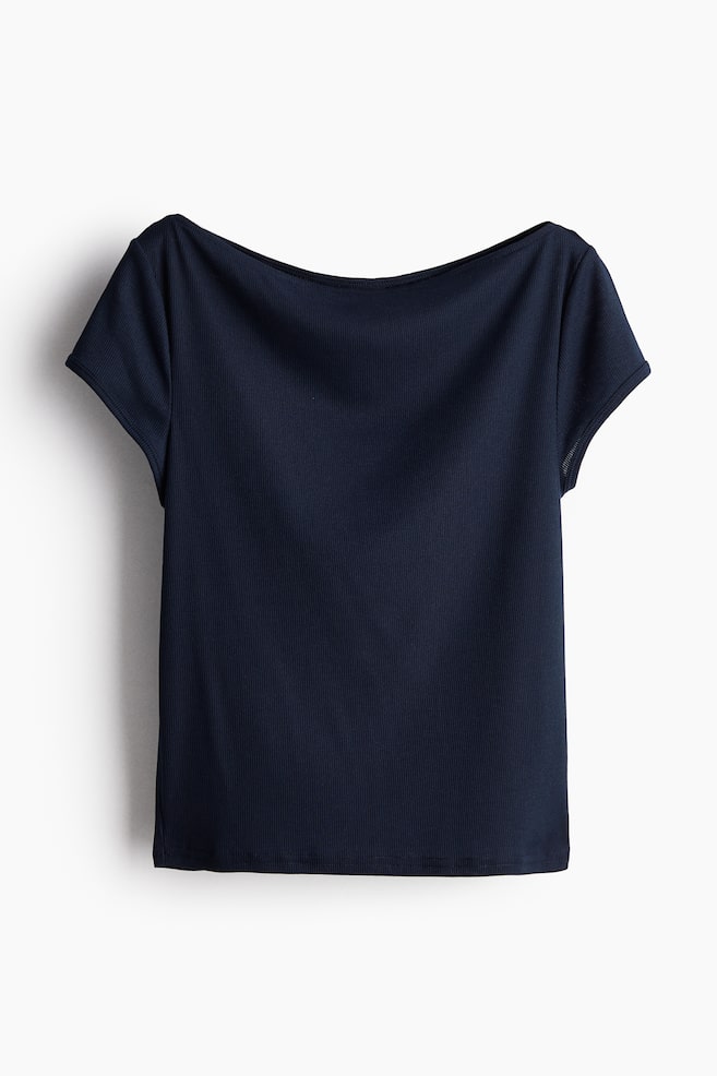 Licht transparant geribd T-shirt - Marineblauw - 1