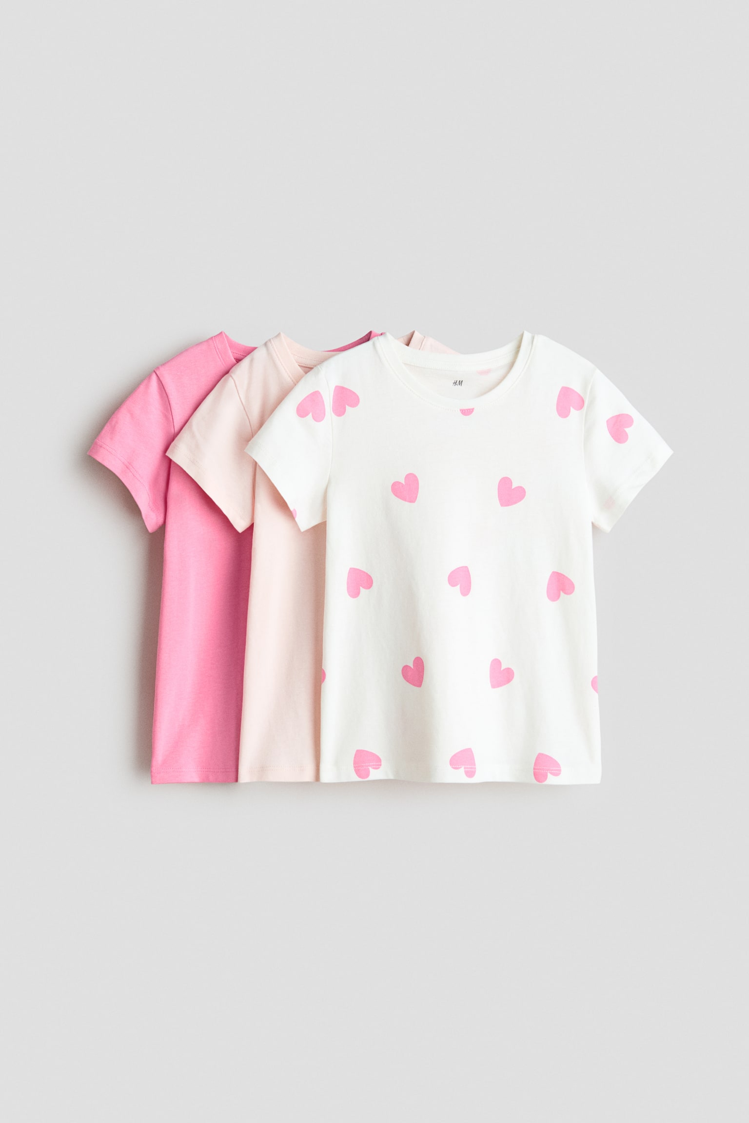 3-pack T-shirts - Pink/Hearts/Dusty pink marl/Polka dot/White/Hearts/White/Lilac hearts/Light pink/White/Pink/Hearts/Light purple/Light pink/Light beige/Leopard print/White/Polka dot/Light pink/Light blue/Dusty purple/Hearts - 1