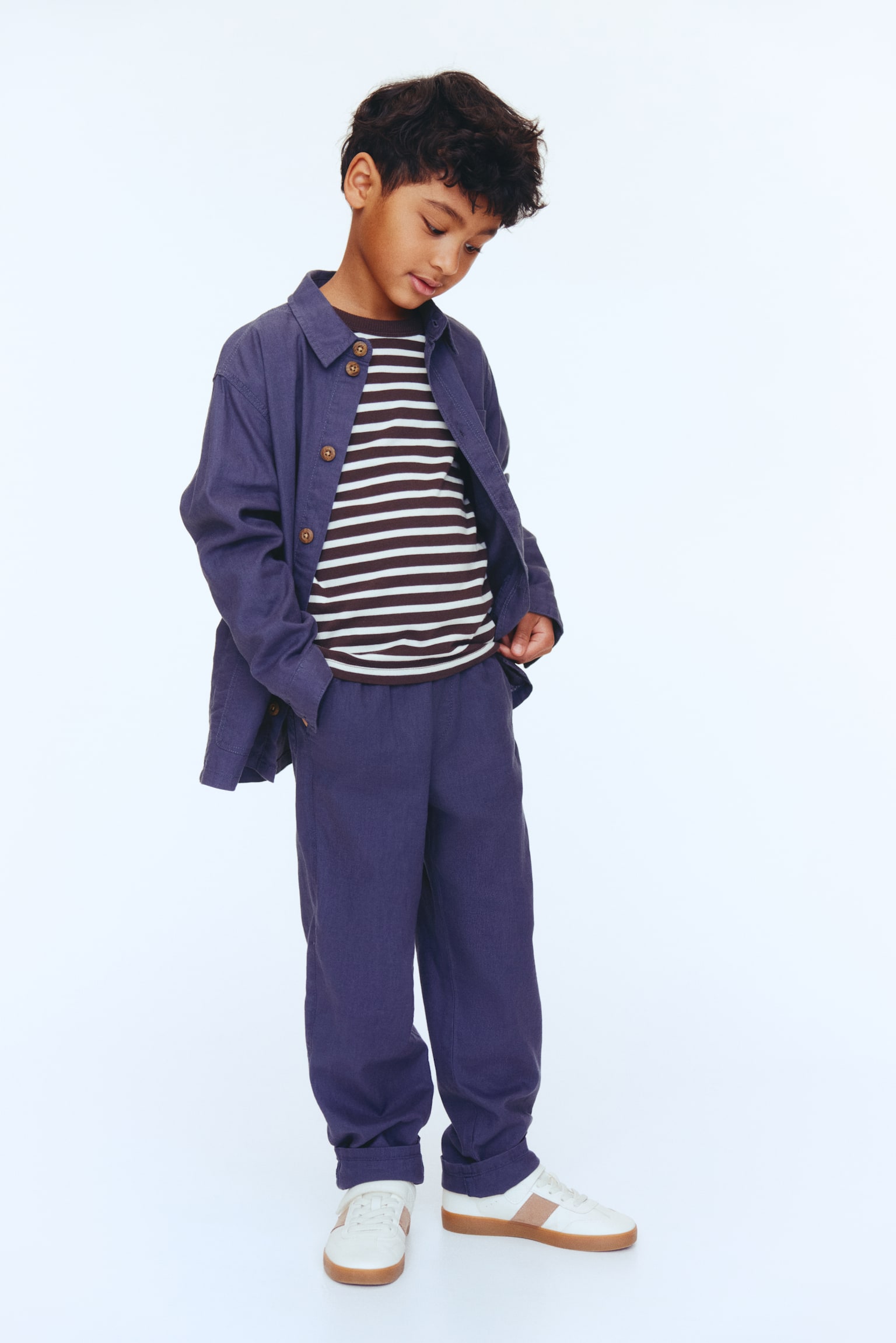 Linen-blend trousers - Navy blue/Brown/Khaki green/Light beige/Navy blue - 5