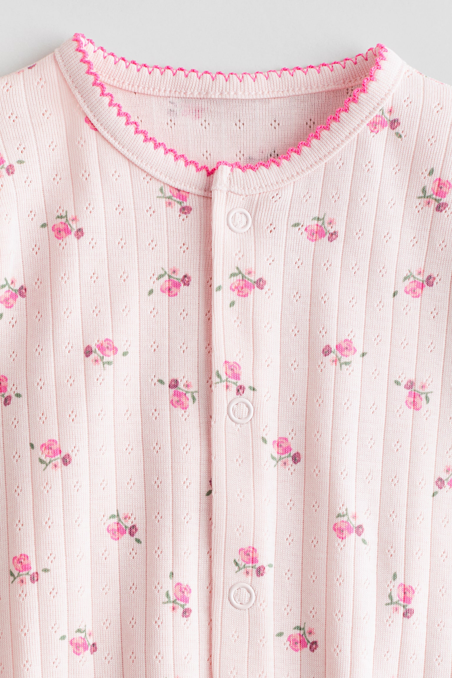 Cotton pointelle sleepsuit - Light pink/Floral/Cream/Strawberries - 2