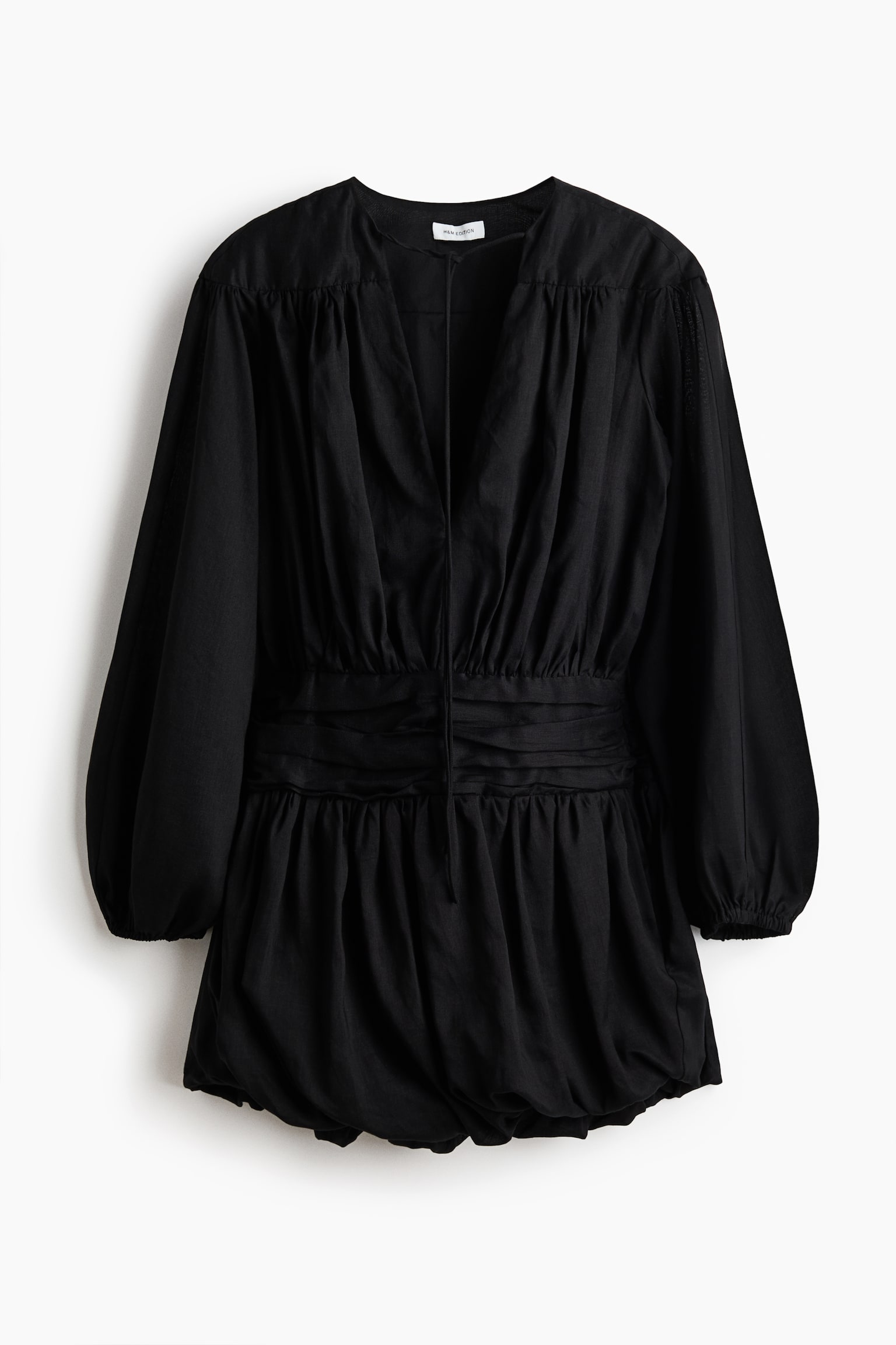 Ramie-blend bubble-hem dress-Black - 2