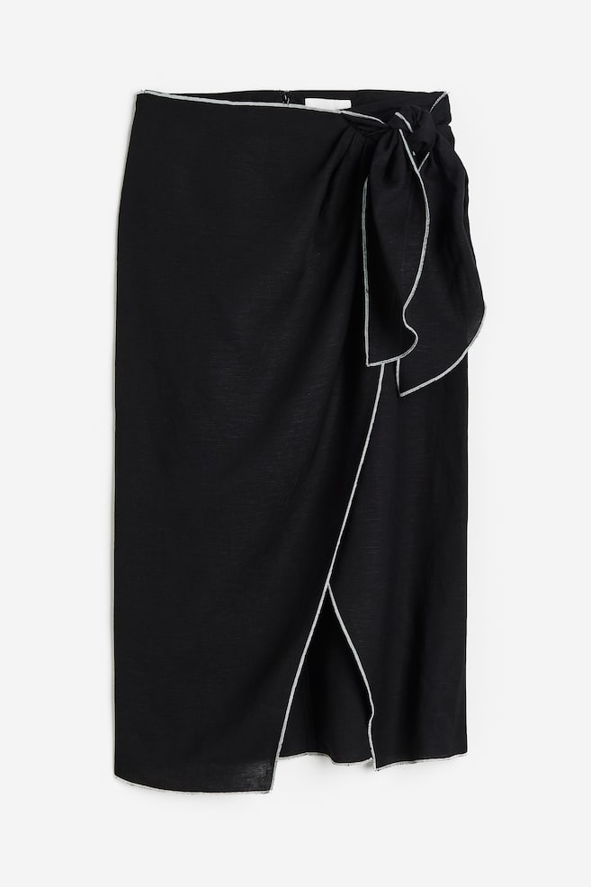 Linen-blend wrapover skirt - Black/Cerise/Orchids/Light blue/Palm trees/Black/Leaf-patterned - 2