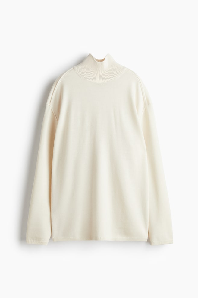 Wool Mock Turtleneck Sweater - Cream - 1