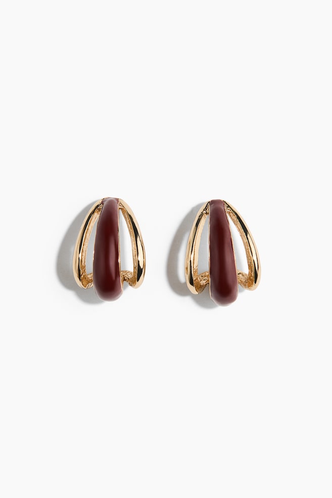 Teardrop Earrings - Gold-colored/burgundy - 1