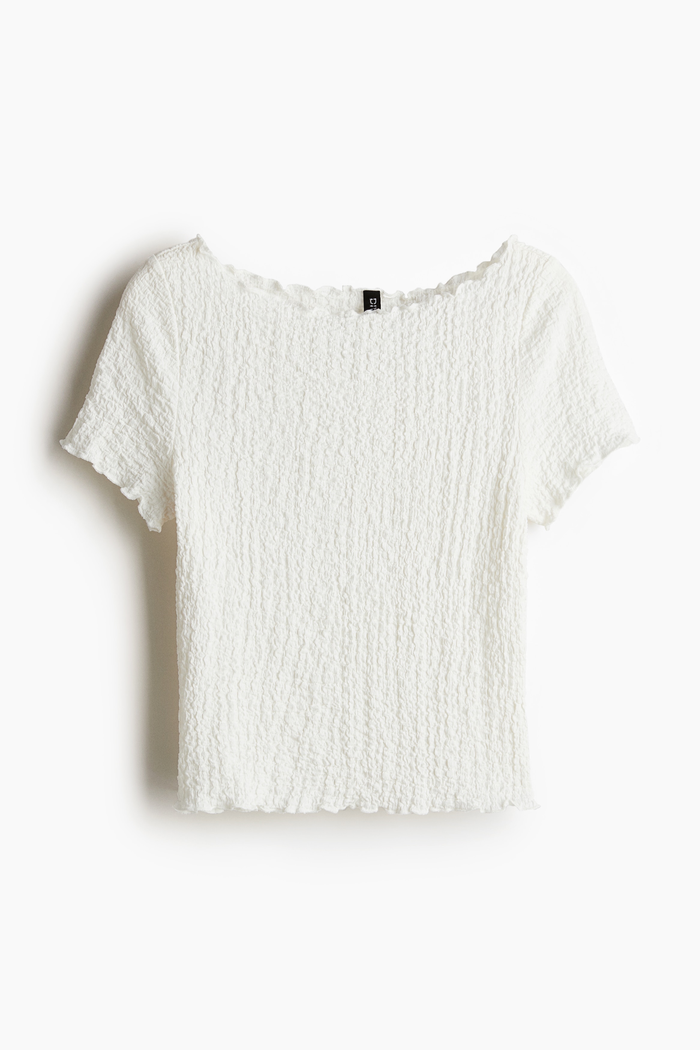 H & M - オーバーロックディテール テクスチャードTシャツ - ホワイト