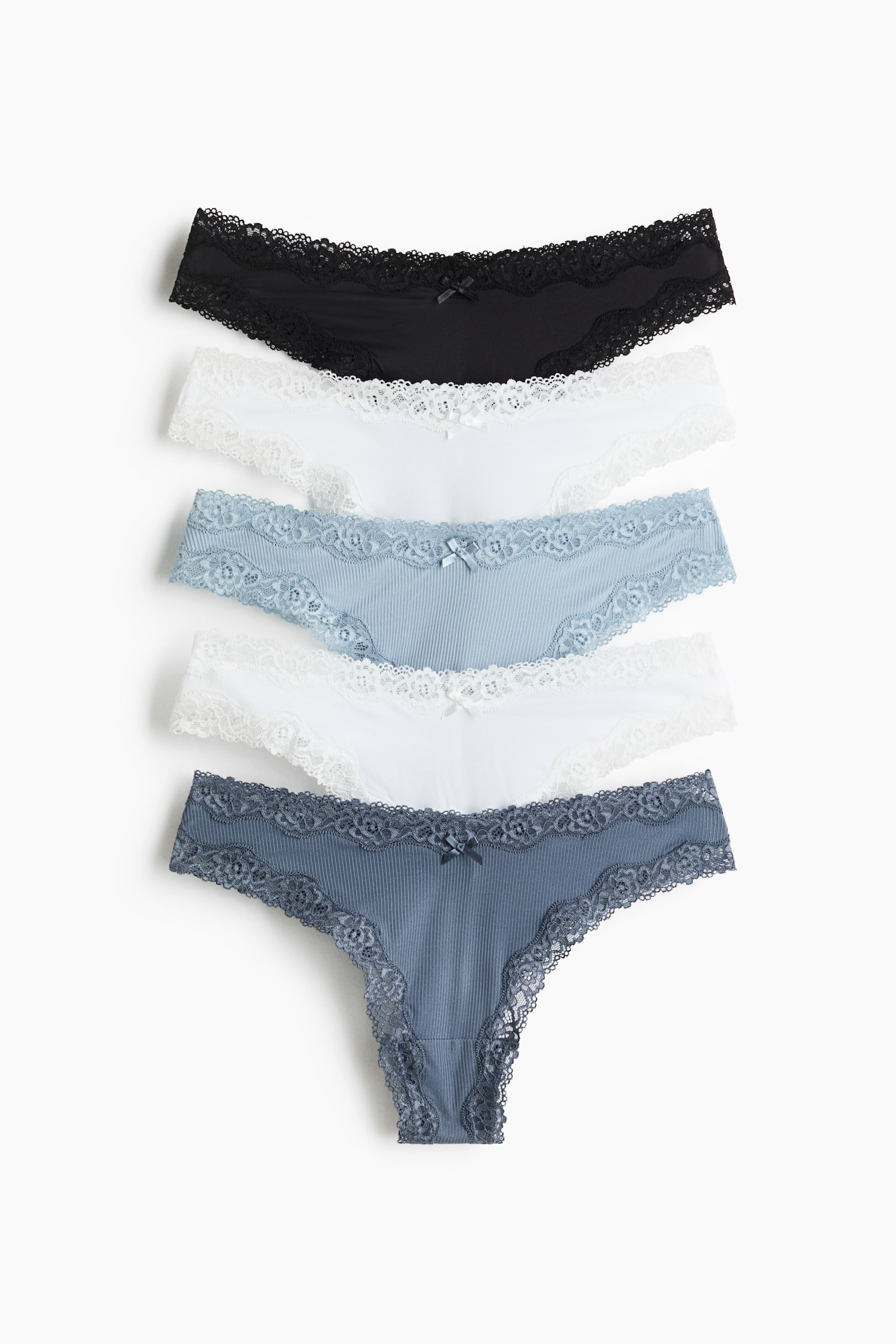 5-pack trosa brazilian i mikrofiber och spets - Duvblå/Vit/Svart/Blommig/Svart