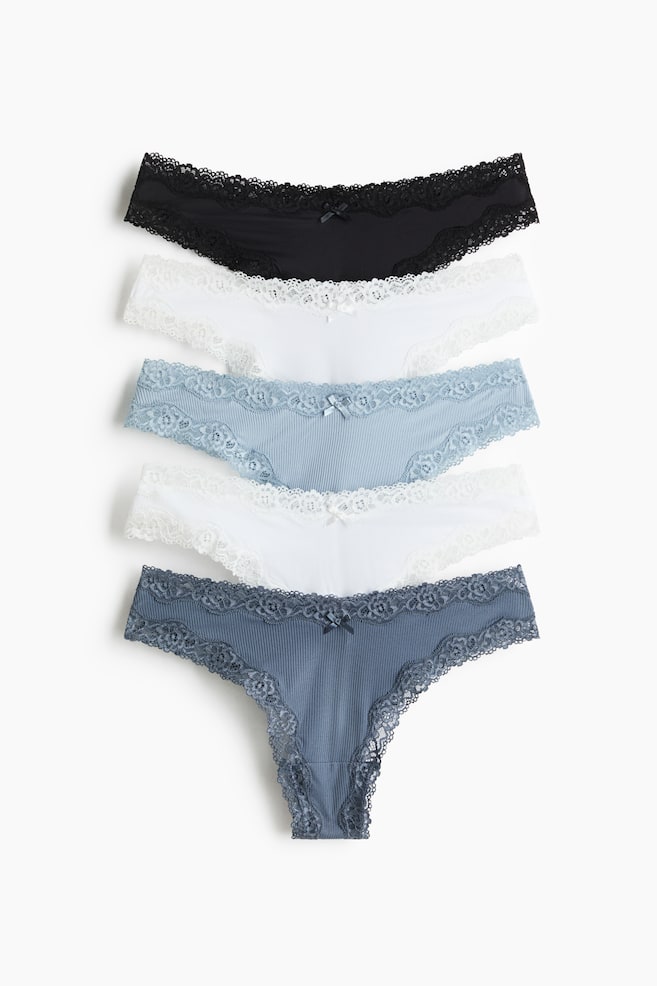 Pack de 5 bragas Brazilian de microfibra y encaje - Azul paloma/Blanco/Negro/Azul paloma/Azul claro/Marrón/Estampado de leopardo - 1