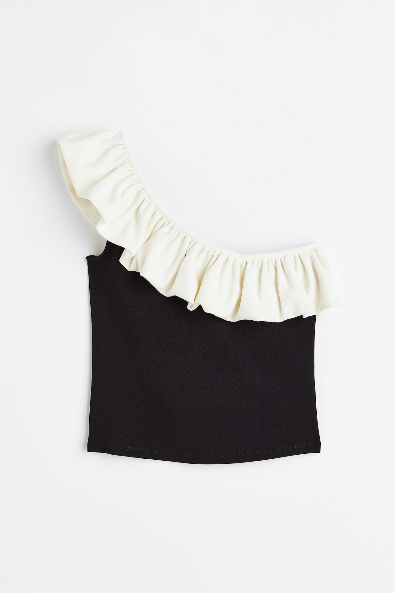 Flounced one-shoulder top Black/White Ladies H&M GB