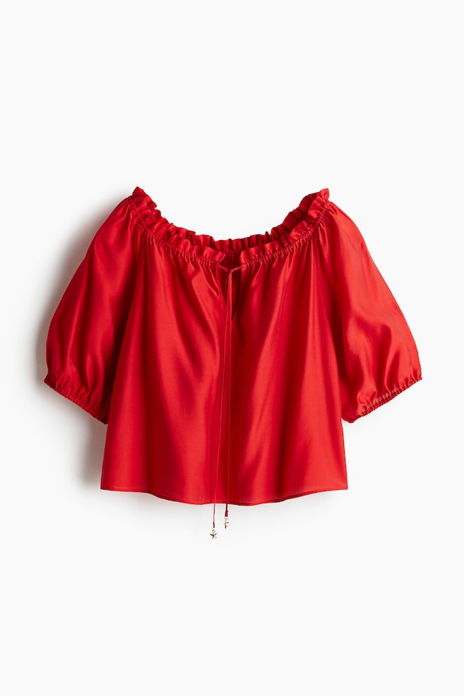 Frill-trimmed blouse - Red/White/Black floral - 1