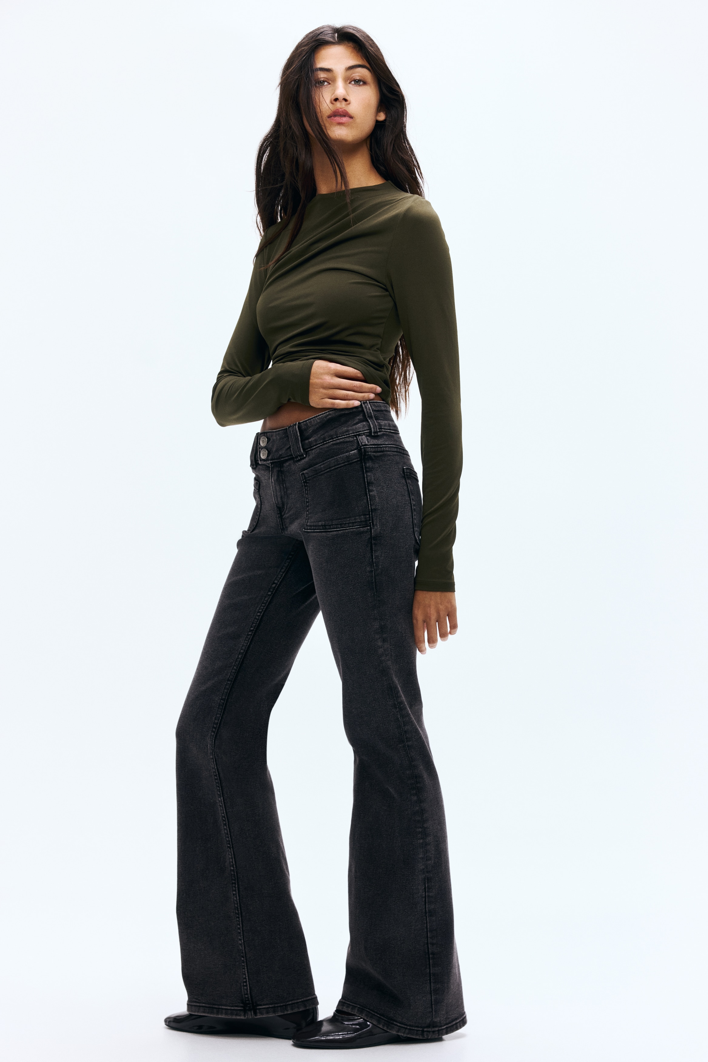 H & M - フレアードローデニム - グレー