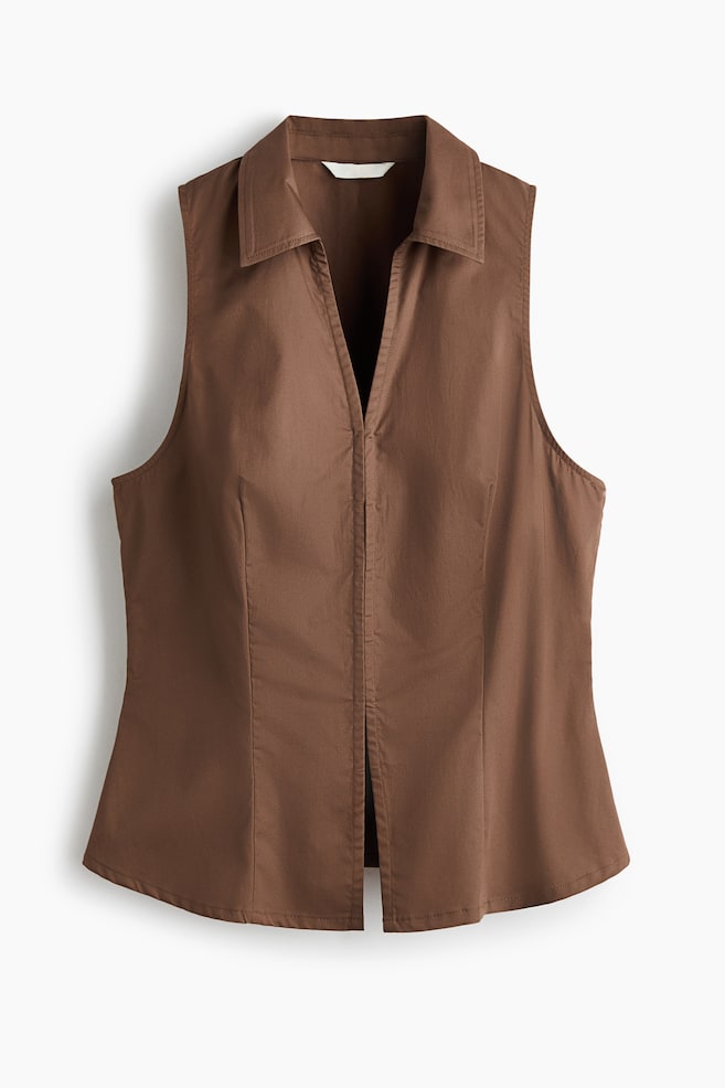 Sleeveless cotton shirt - Dark mole/White - 1