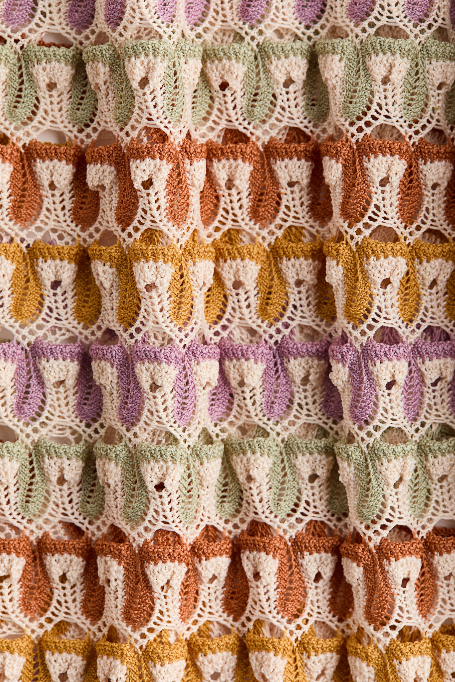 Crochet-look cape top - Light beige/Purple/Green - 2