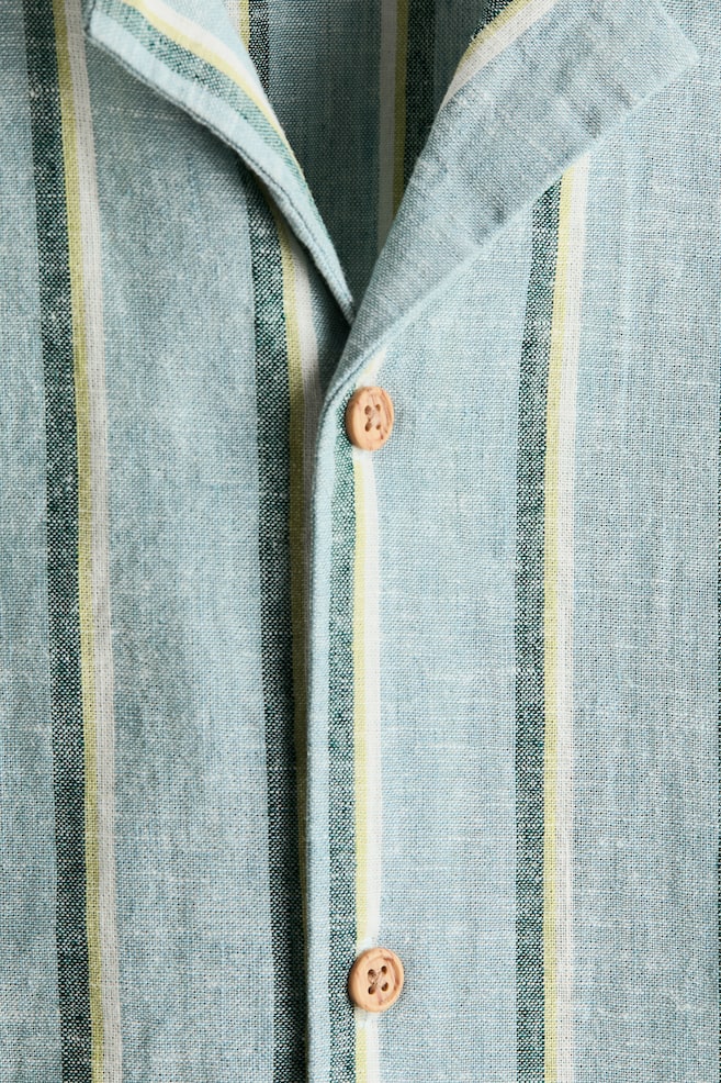 Linen-Blend Resort Shirt-Dusty turquoise/green striped - 2