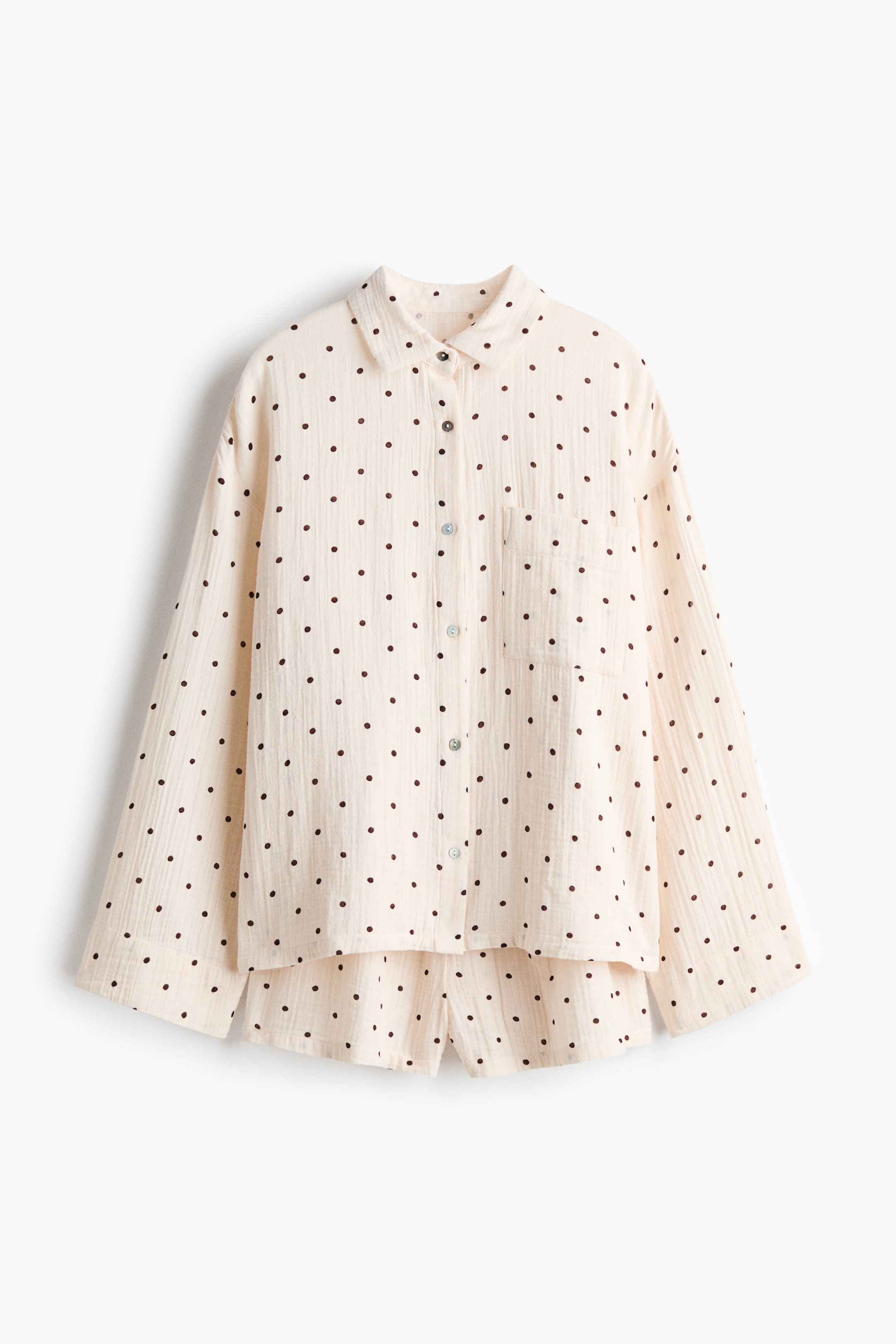 Se større billede: Natsæt med skjorte og shorts - Creme/Polkaprikker - DAME | H&M DK 1