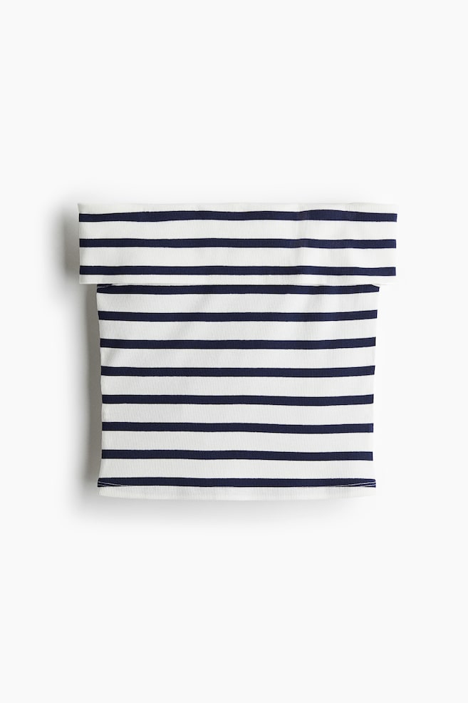 Ribbed Off-the-Shoulder Top - White/striped/Black/Bright red - 1