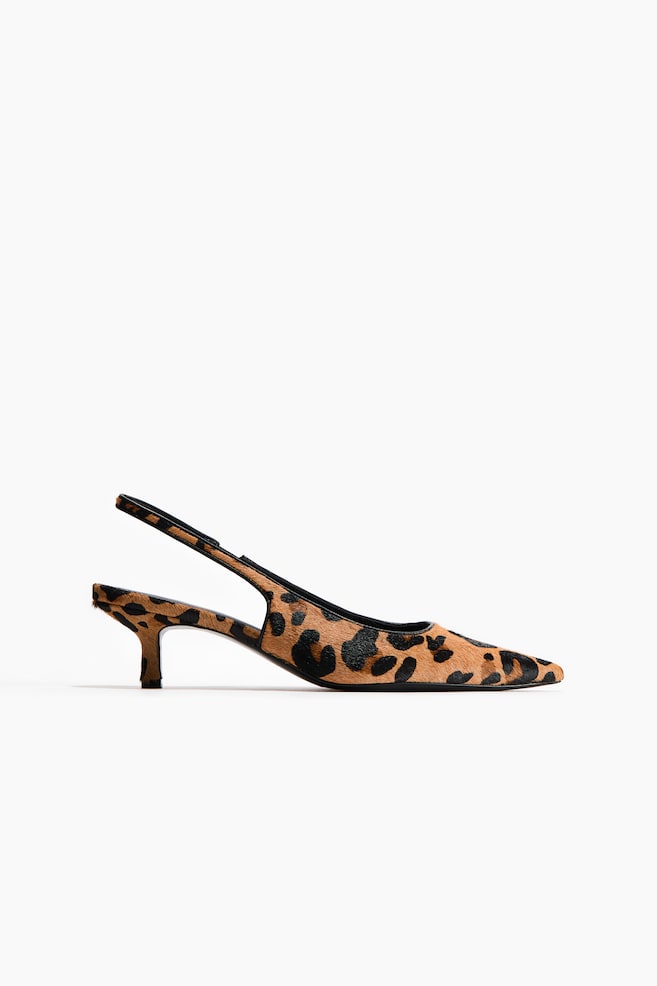 Slingpumps aus Leder mit Kitten Heels - Beige/Leoparden-Imitat - 1