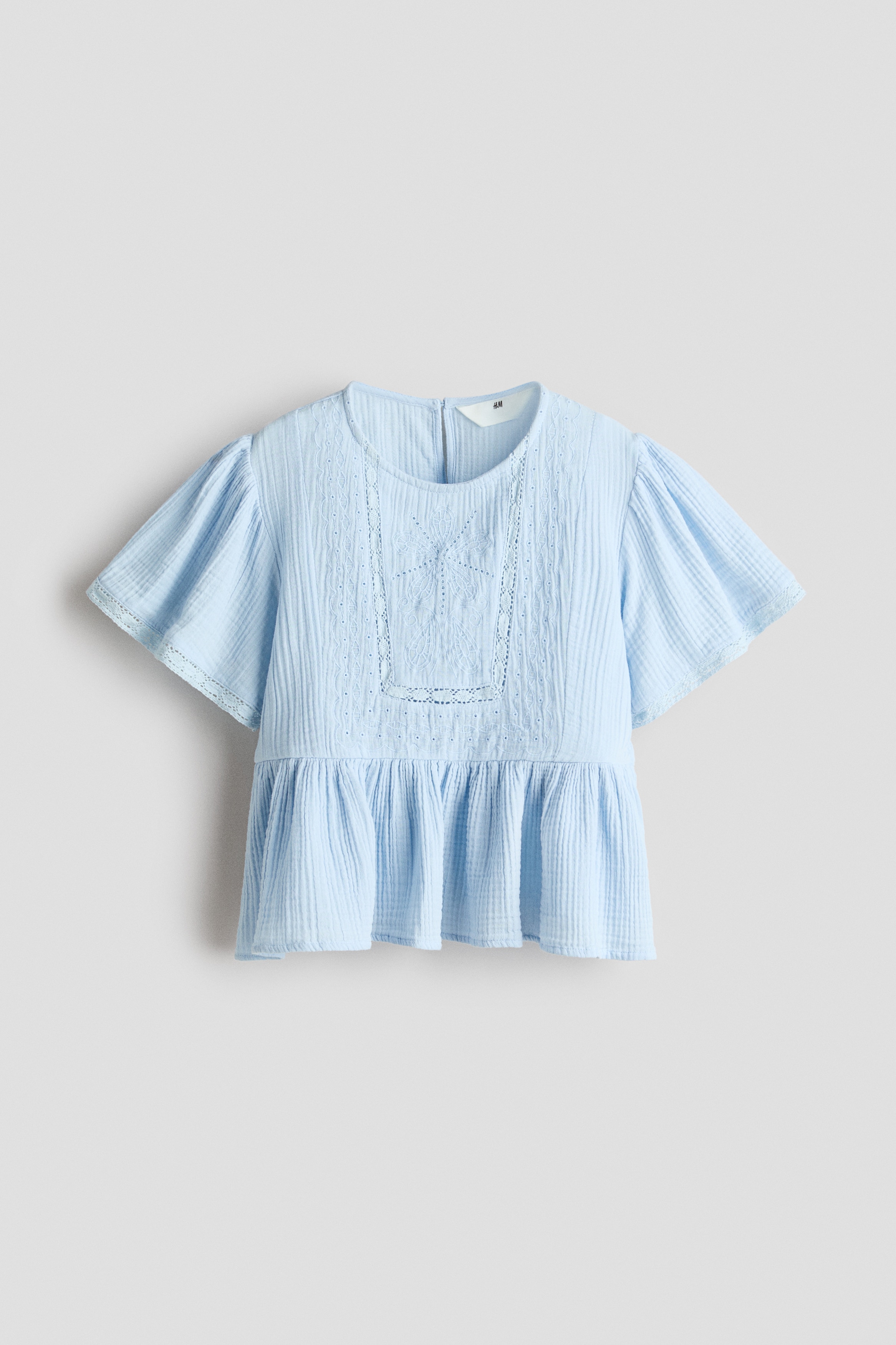 Muslin Top with Eyelet Embroidery - Light blue