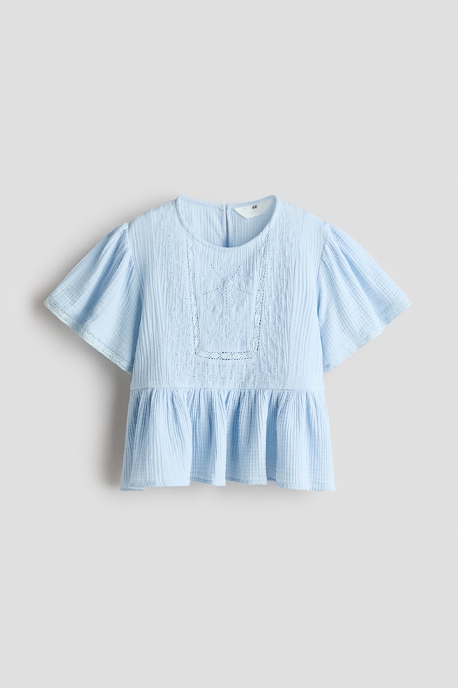 Muslin Top with Eyelet Embroidery - Light blue - 1