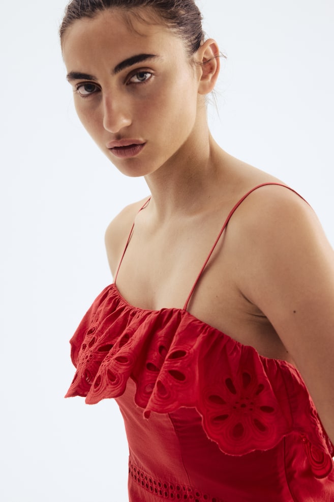 Broderie anglaise cotton dress-Red - 7