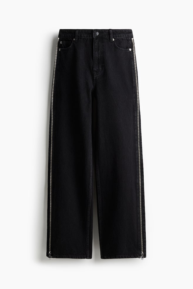 Zip-detail denim trousers - Black - 1