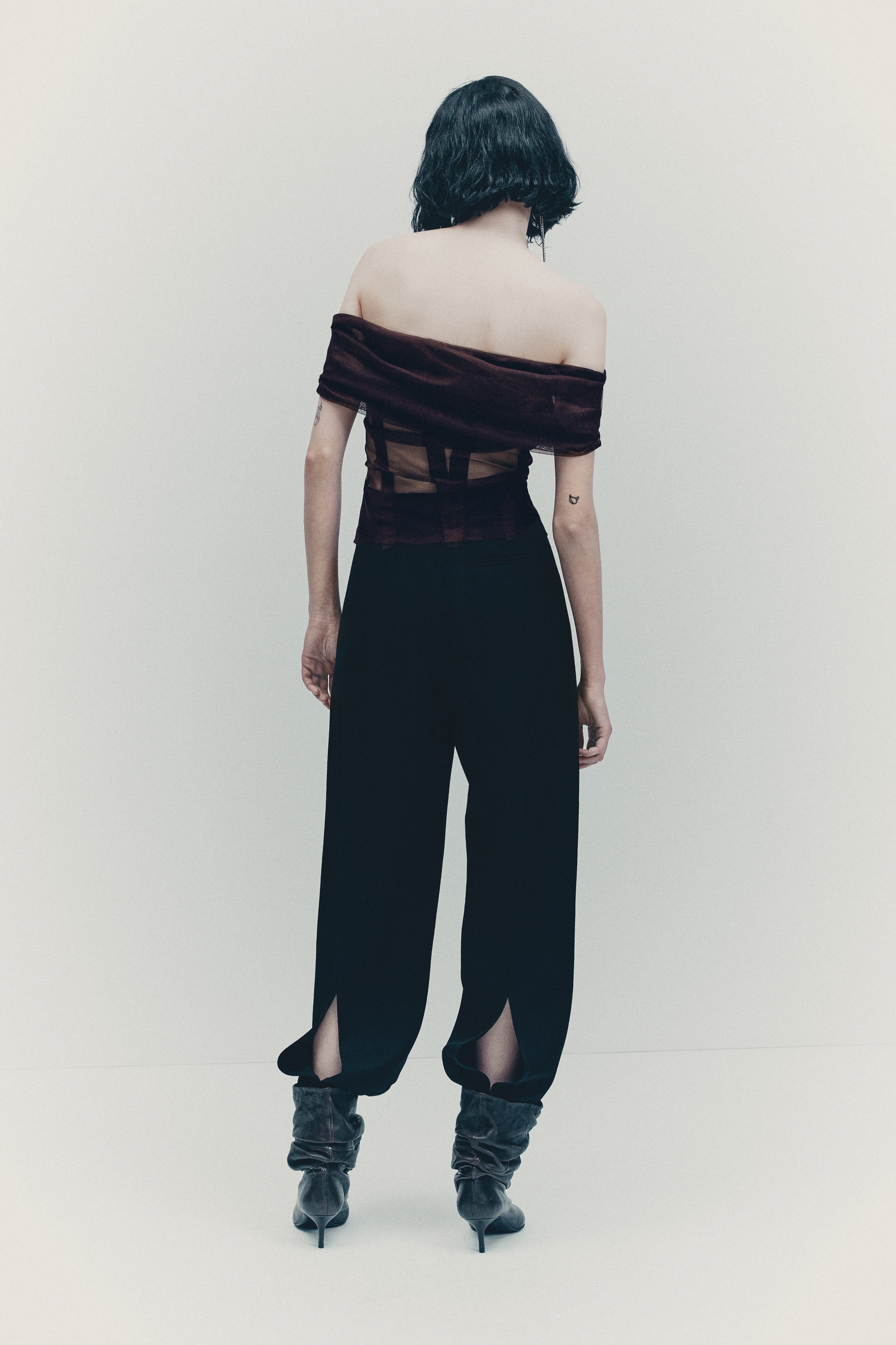 メッシュオフショルダートップス - バーガンディ - レディース | H&M JP