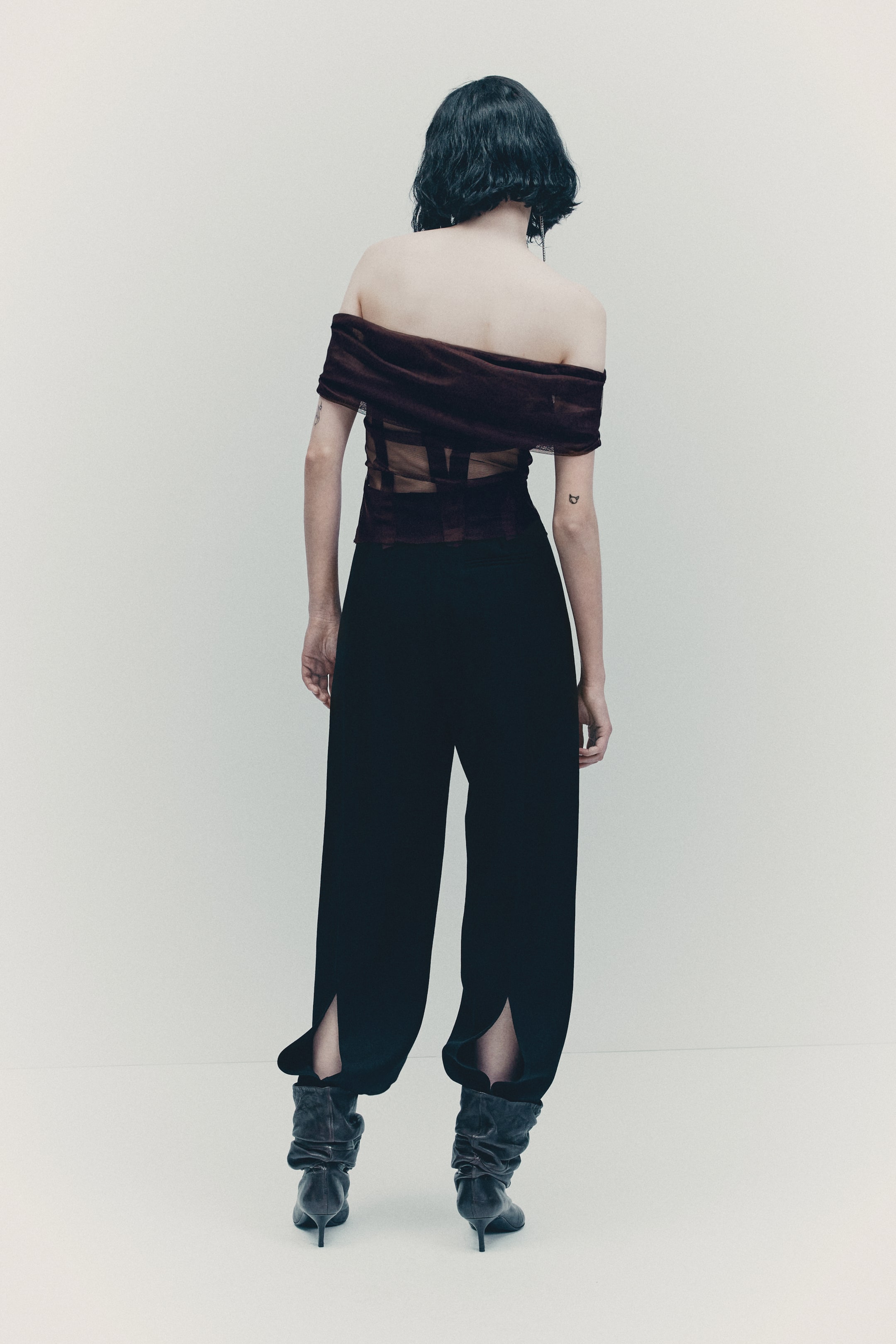 查看大圖: 網紗露肩上衣 - 酒紅色 - Ladies | H&M 3